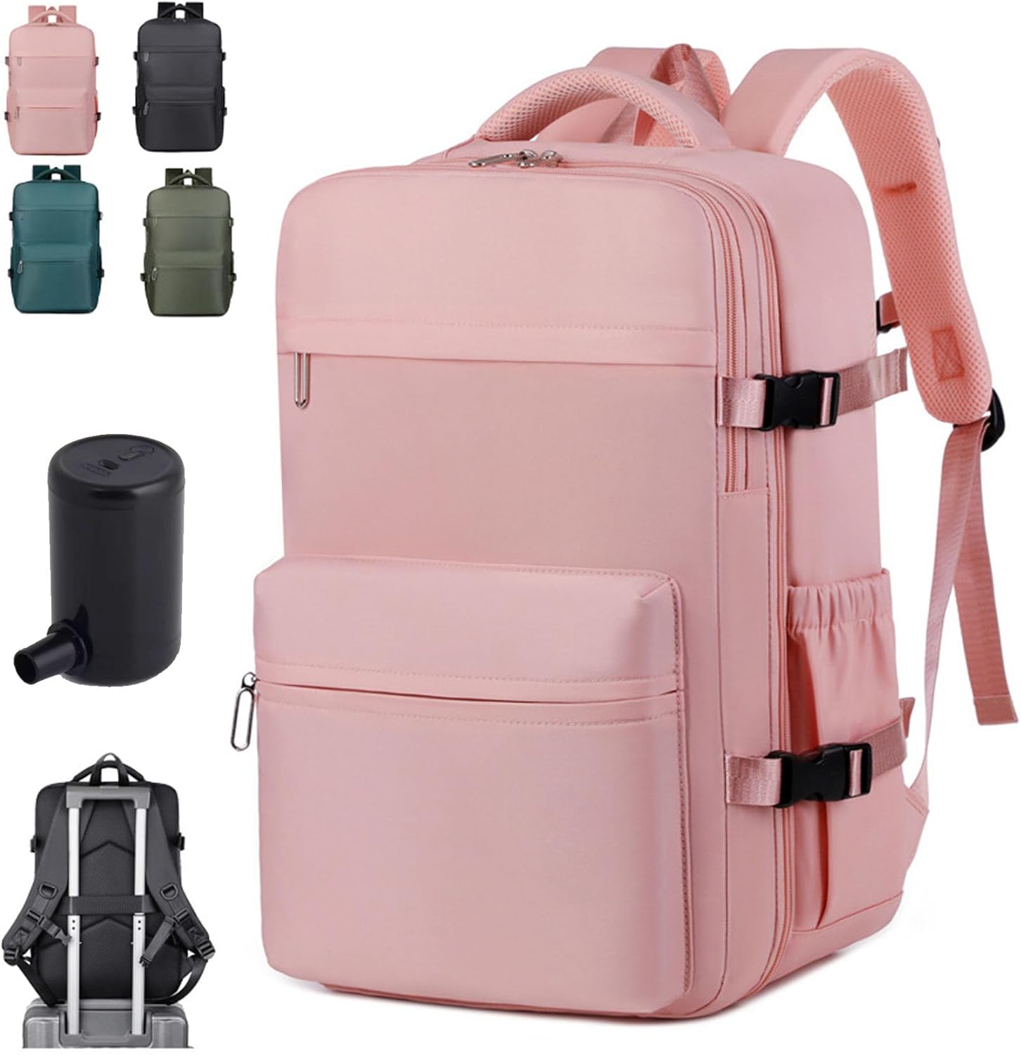 Backpack, Travel Back Pack with Vacuum Pump, Travel Backpack, Large Capacity with Multiple Pockets, Water-Resistant (Pink,Pump style)
