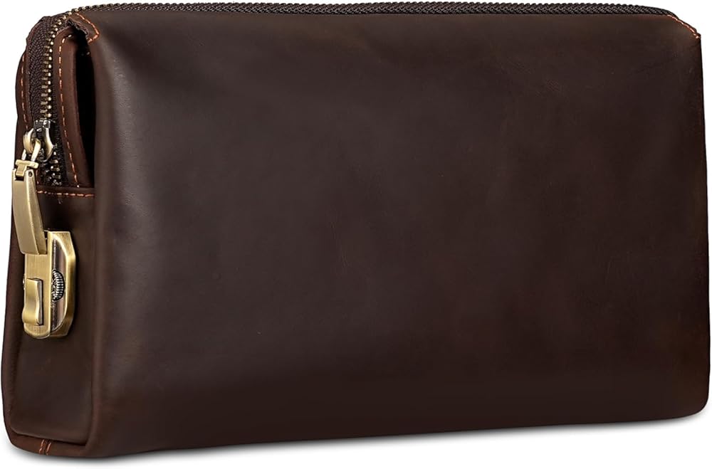 Anti-Theft Cowhide Clutch Bag for Men - Full Grain Travel Wallet with Security Lock & Wrist Strap