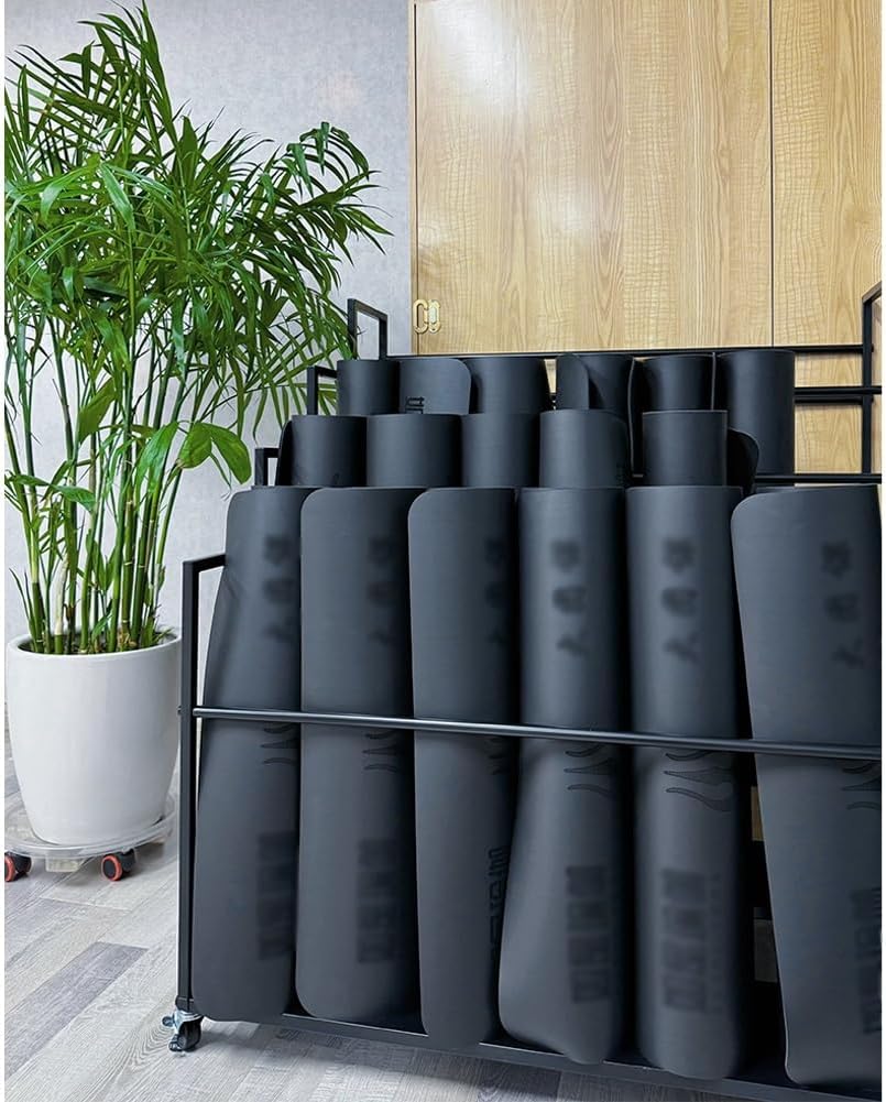 Yoga Mat Storage Rack, Home Gym Studio Organizer Large Yoga Mat Storage Cart for Foam Roller, Movable Sports Equipment Storage Rack with Wheels(Gold,4 Tier-39.4x33.5x41.3in)