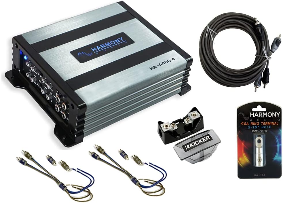 Kicker 43CXA3004 Car Audio 4 Channel Amp CXA300.4 & 4 GA Amplifier Accessory Kit Bundle