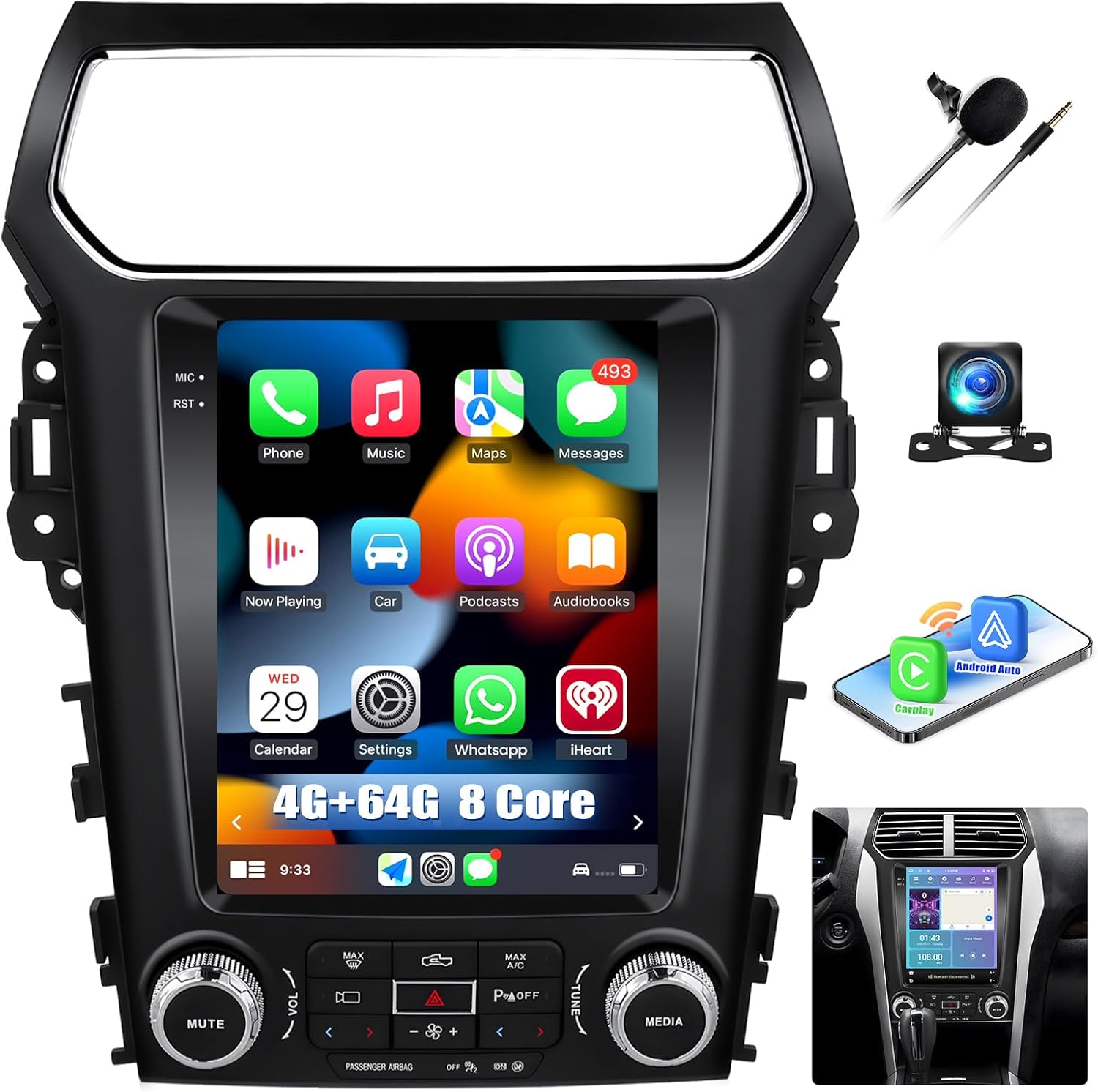 4G+64G Android 13 Car Radio for Ford Explorer 2011-2019 with Wireless Carplay Android Auto,9.7