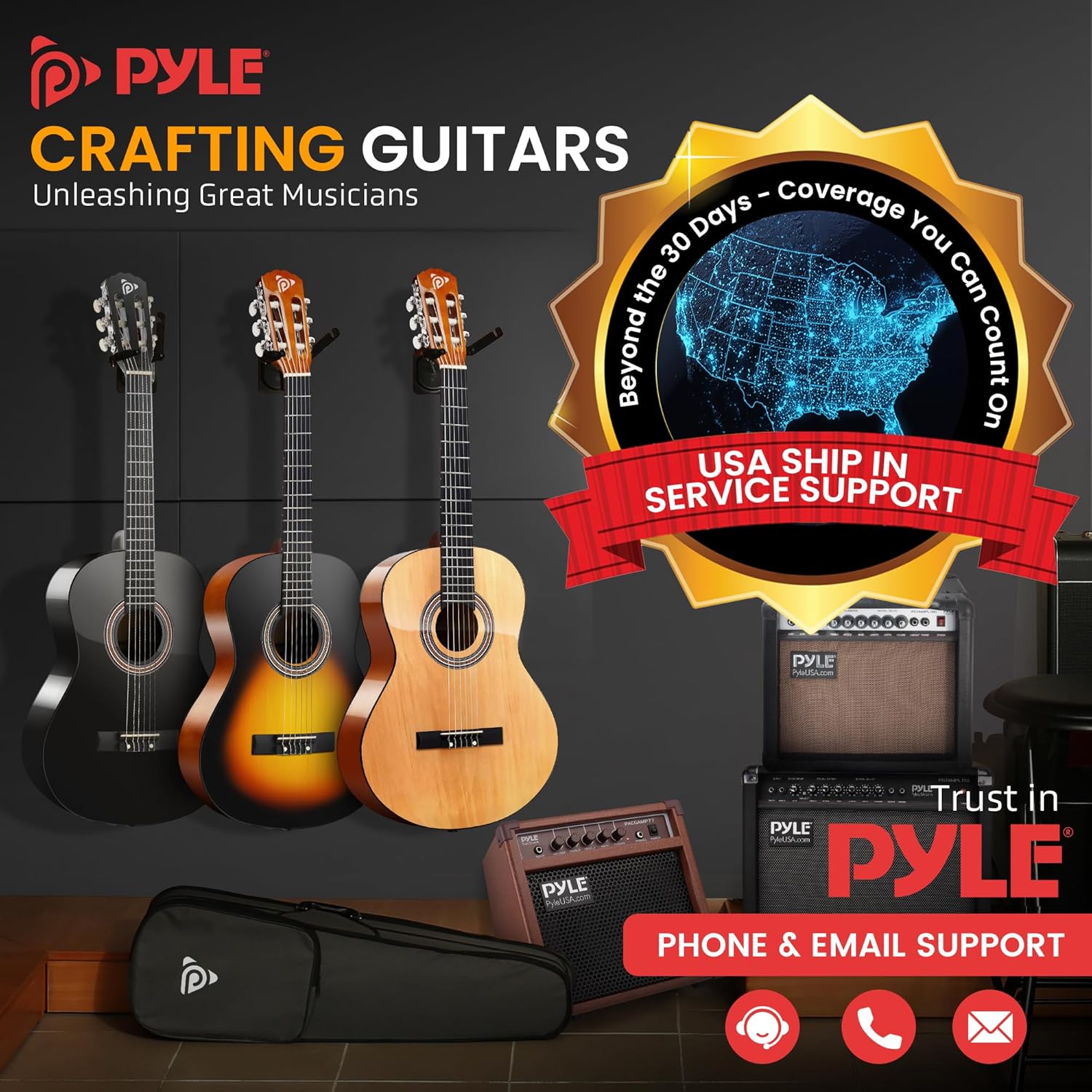 Pyle Beginner Acoustic Guitar Kit, 4/4 Full Size All Wood Instrument with Full Accessory Kit, Picks, Shoulder Strap, Carry Case, Cleaning Cloth, Tuner App, 2 Month Lessons, 39”