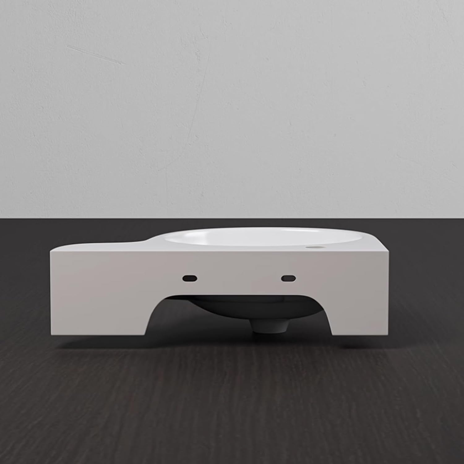 Small Wall Mount Corner Sink, Triangular Ceramic Vessel Sink, L55x38x14cm/21.65x14.96x3.93in, Contemporary Style, Polished Finish, Grid Drain, 0 Holes