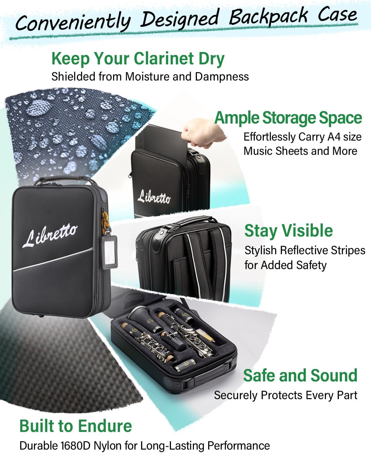 Libretto Bb Clarinet Set for Beginner and Intermediate Players, Name-Brand Mouthpiece & Reeds, Music Stand, Cleaning Kit, Instructions, Backpack Case, 5-Leg Stand, Educator-Recommended