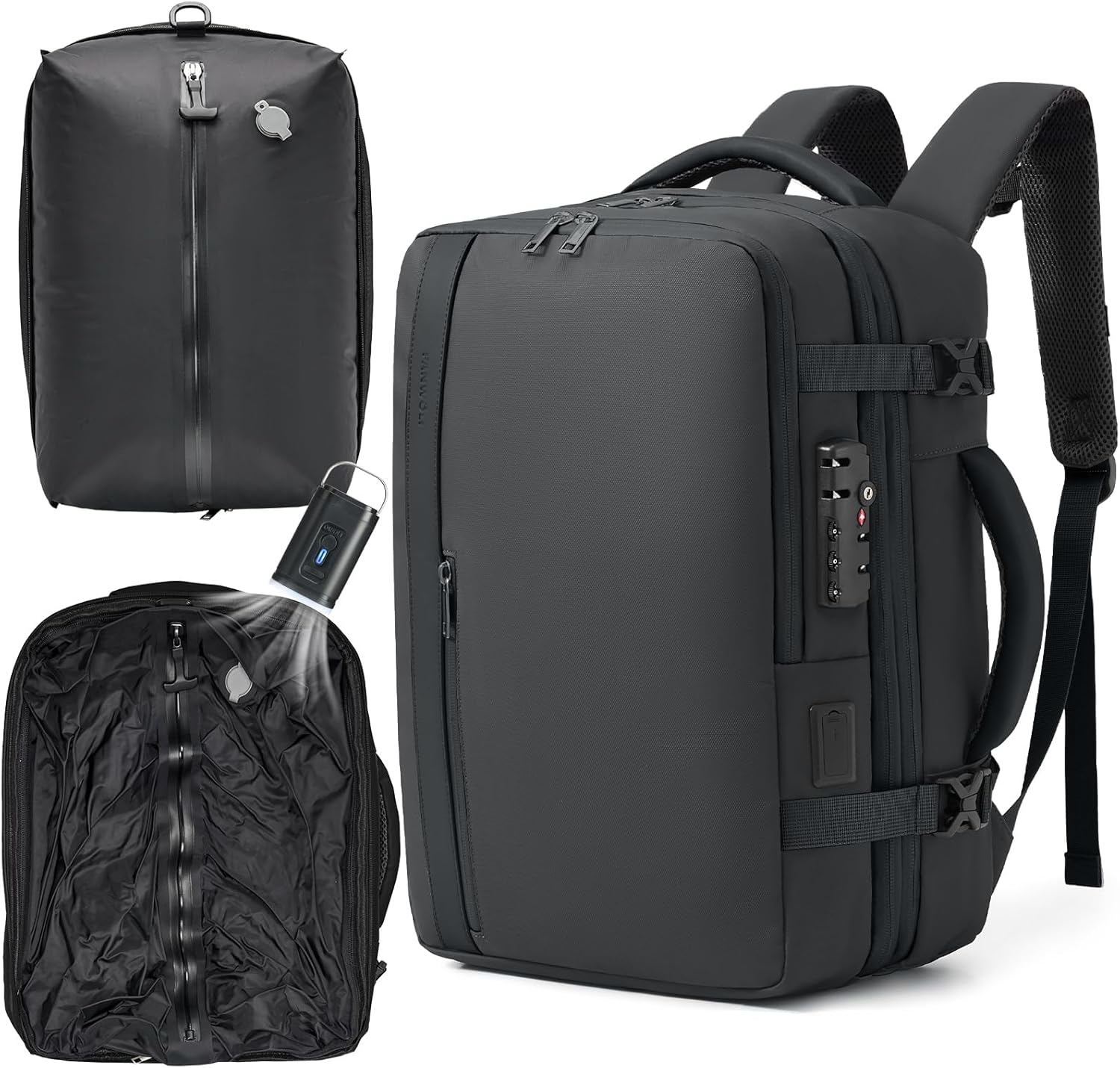 Fanwoli Vacuum Travel Backpack, Carry On Luggage with TSA Lock & Anti Theft Zipper, Expandable Airback with Compression Pump, Waterproof Laptop Bag Ideal for Flight & Business