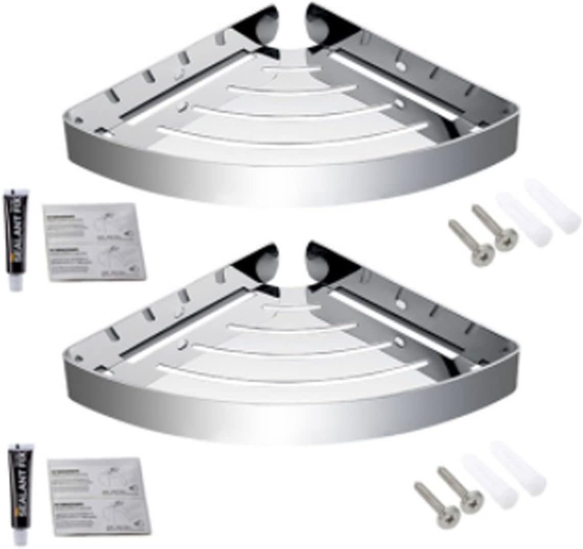 Pot and Pan Organizer Bathroom Shower Corner Shelf SUS 304 Stainless Steel Shower Caddy Wall Mount Triangular Bathroom Floating Shelves with Hooks