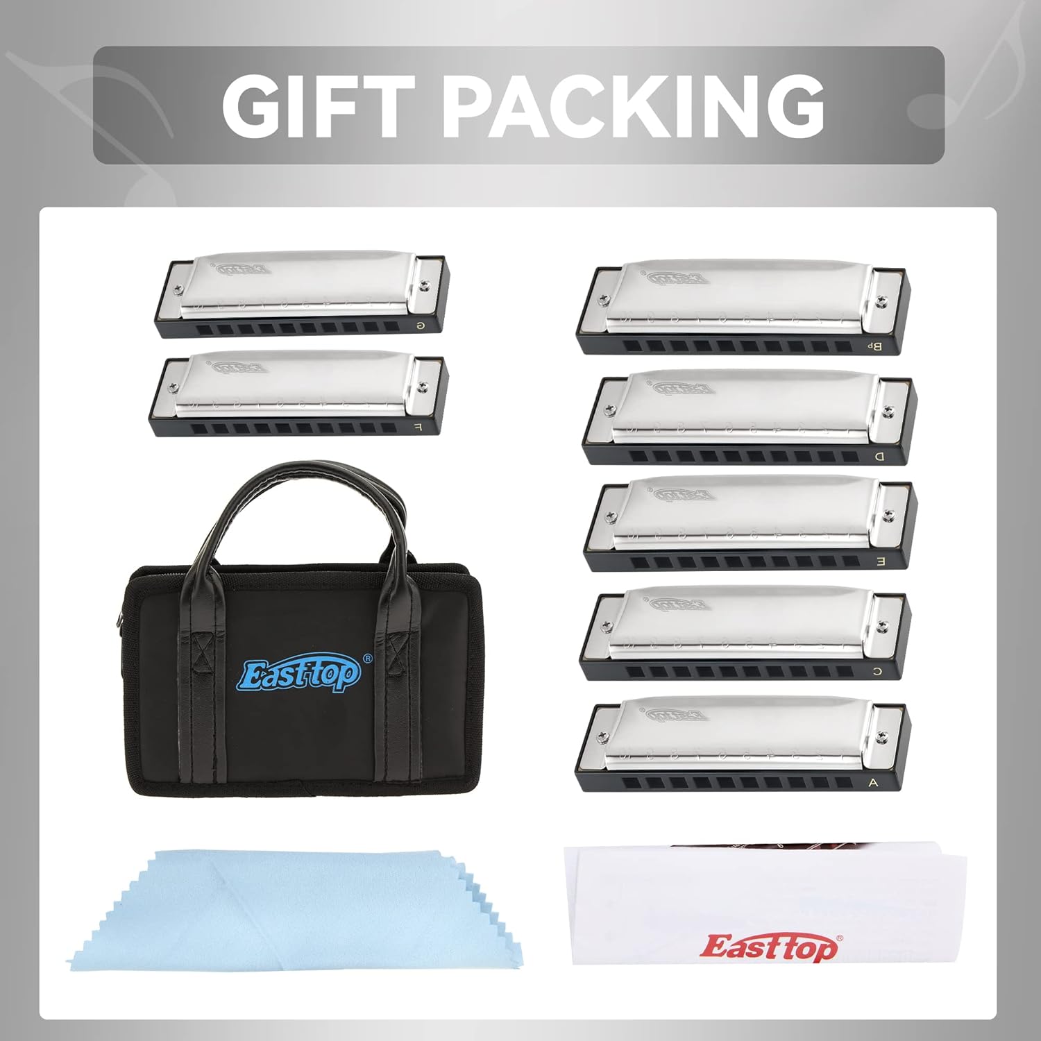 East top Harmonica Set of 7, 10 Holes 7 Colors Diatonic Blues Harmonica Set For Adults, Professionals and Students, as a Gift