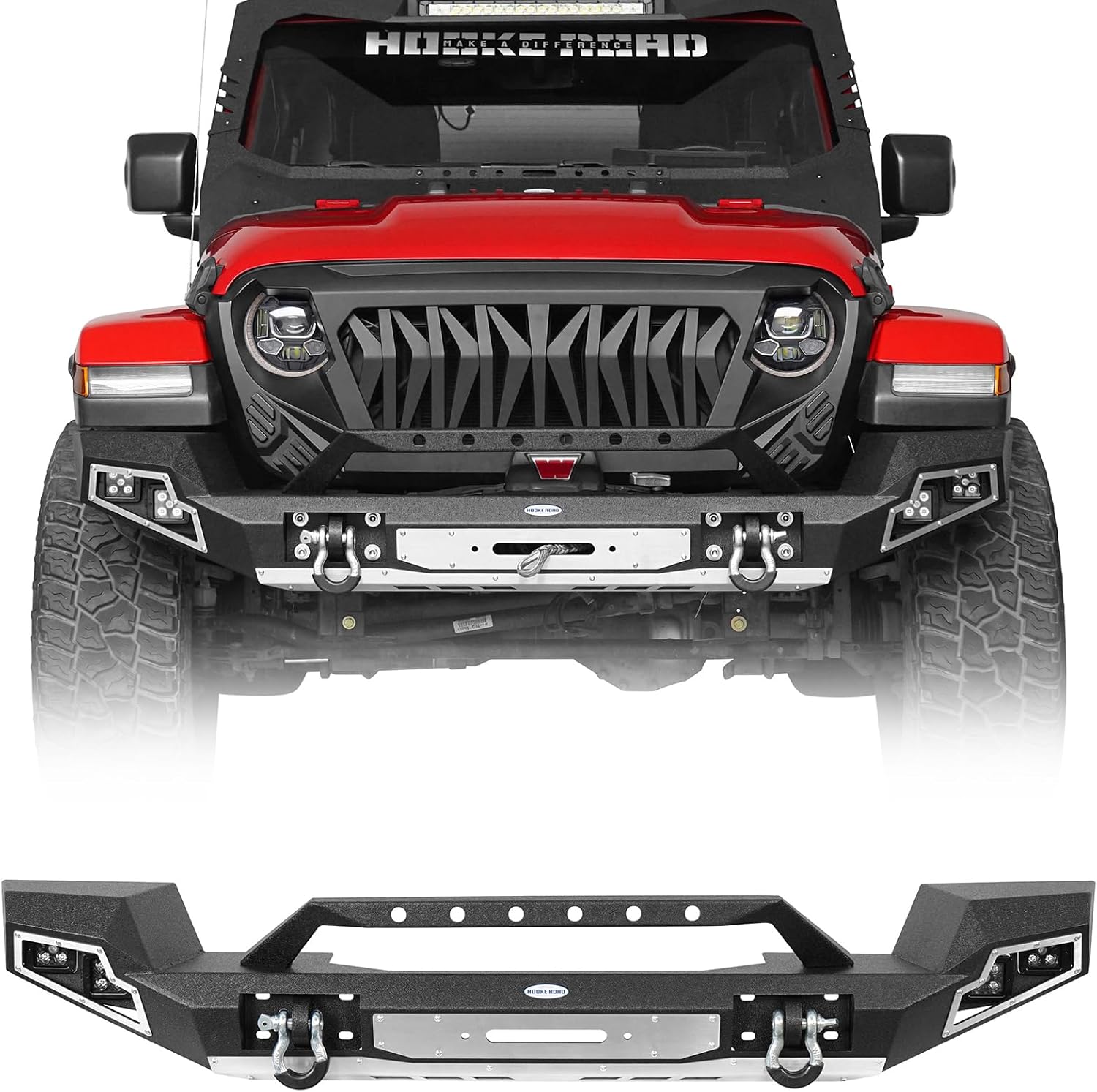 u-Box Gladiator Full Width Front Bumper for 2018-2025 Jeep Wrangler JL & Gladiator JT 2/4 Doors Offroad Steel Bumper w/Winch Plate & LED Lights