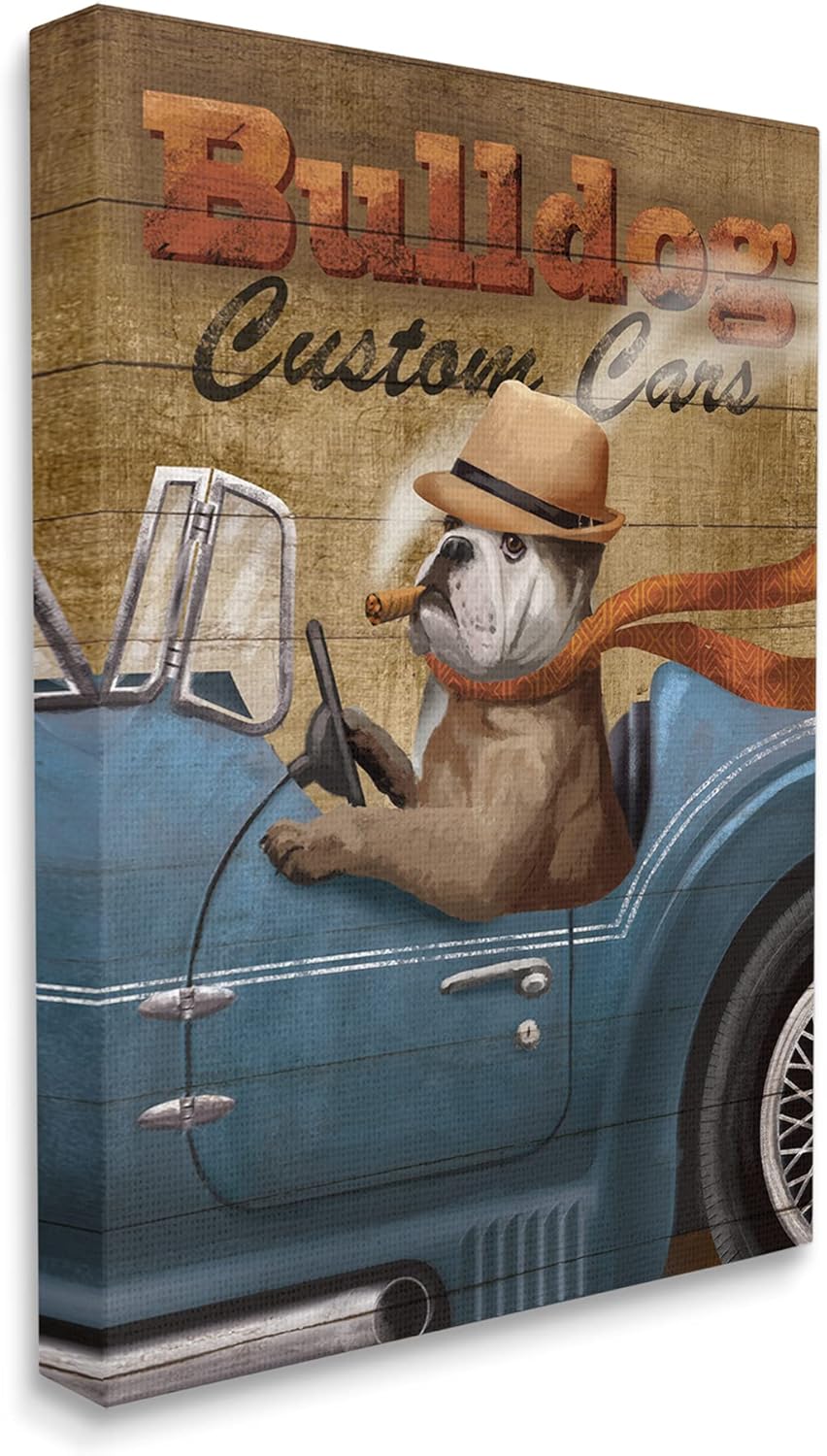 Stupell Industries Bulldog Custom Cars Sign Vintage Automobile Cigar Dog, Designed by Conrad Knutsen Canvas Wall Art, 36 x 48, Brown