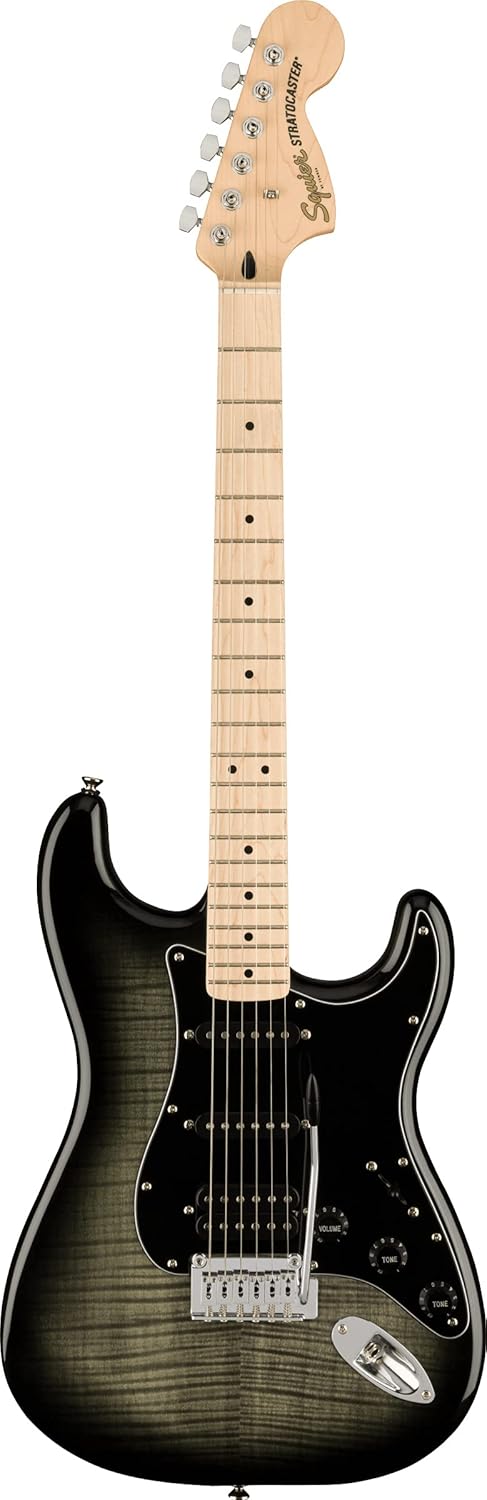Fender Squier Affinity Stratocaster FMT HSS - Black Burst Bundle with Gig Bag, Strap, Strings, Picks, and Austin Bazaar Instructional DVD