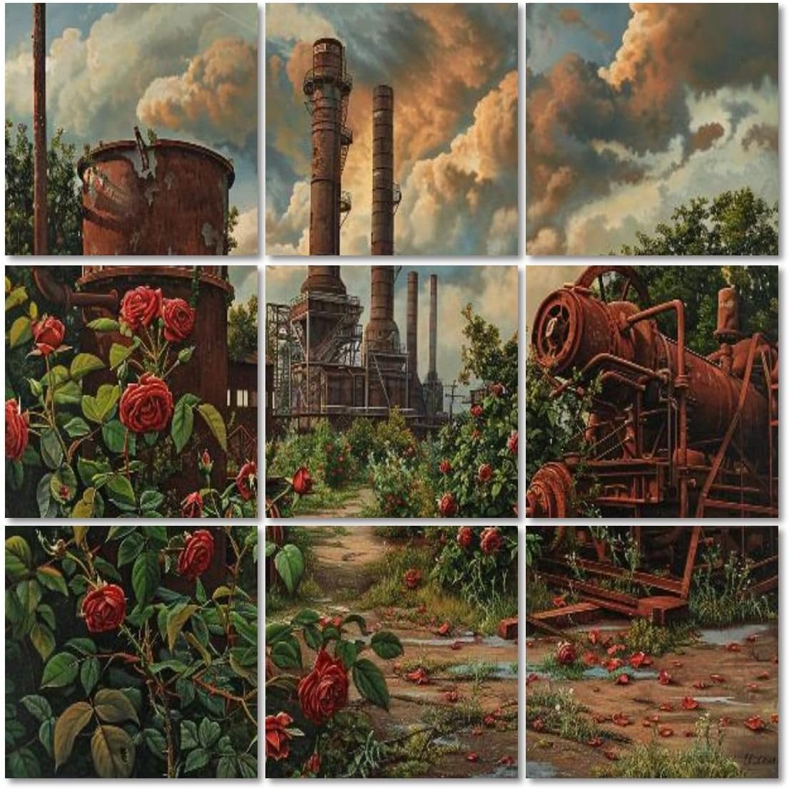 Art Acoustic Panels Self Adhesive Decay Growth Edged Sky Industrial Canvas Art 9 Packs Decorative Soundproof Wall Panels Large Sound Absorbing Panels for Home Office 60