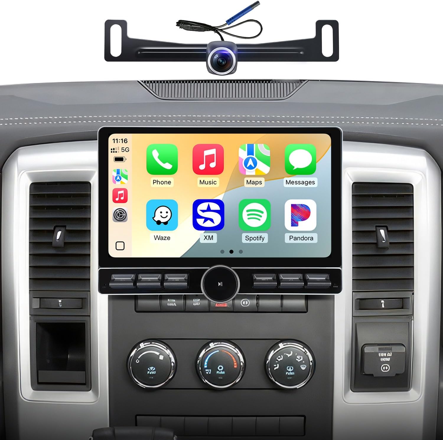 10 inch Touchscreen Car Stereo for Dodge Ram 1500 2500 3500 (2009-2012) Radio Replacement Kit Upgrade with Wireless CarPlay Android Auto DSP BT GPS Navigation(2G+64G)