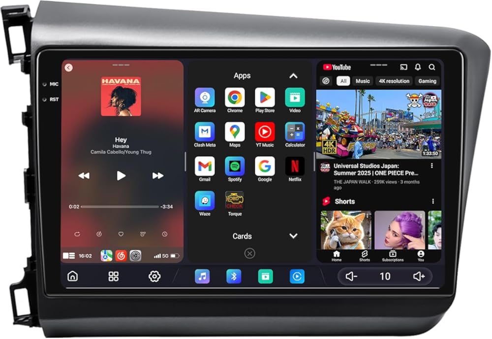 JOYING Radio for Honda Civic 2012 with Wireless Carpaly & Android Auto, 2K QLED Touch Screen 9.5 Inch Android 13 Car Stereo 12GB+256GB with Mirror Link, AM/FM, GPS, Bluetooth, 5G WiFi(JY-HT142N12)