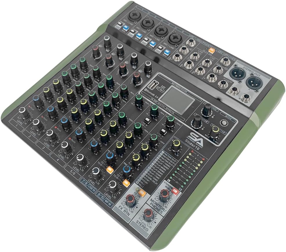 Seismic Audio - Slider10-10 Channel Mixer Console with Bluetooth, USB and Effects