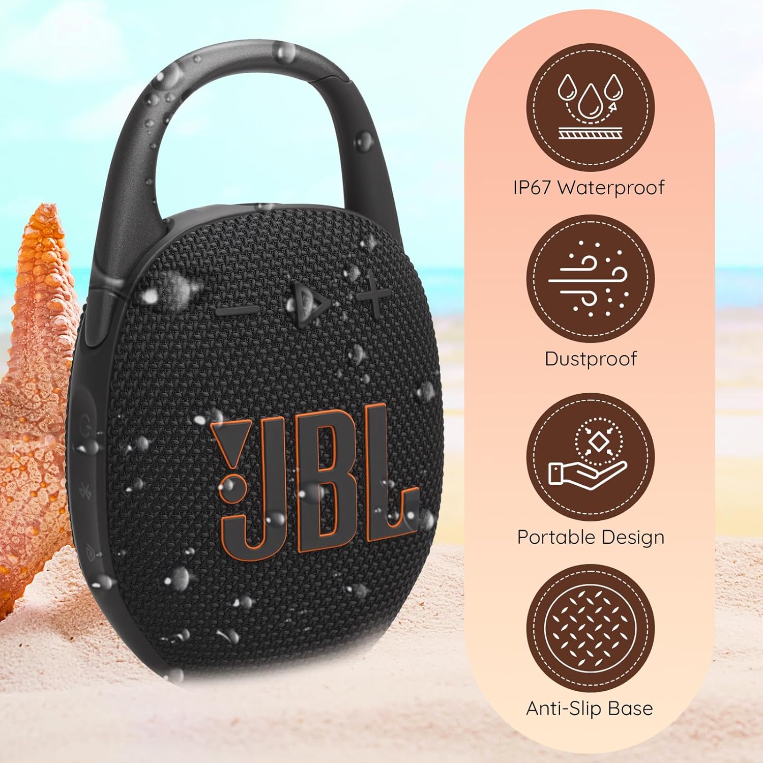 JBL Clip 5 Portable Bluetooth Speaker, IP67 Waterproof & Dustproof, Long-Lasting Battery - Squad - Boom h's Comprehensive Ultimate Performance Cloth Solution for Your On-The-Go Sound Experience