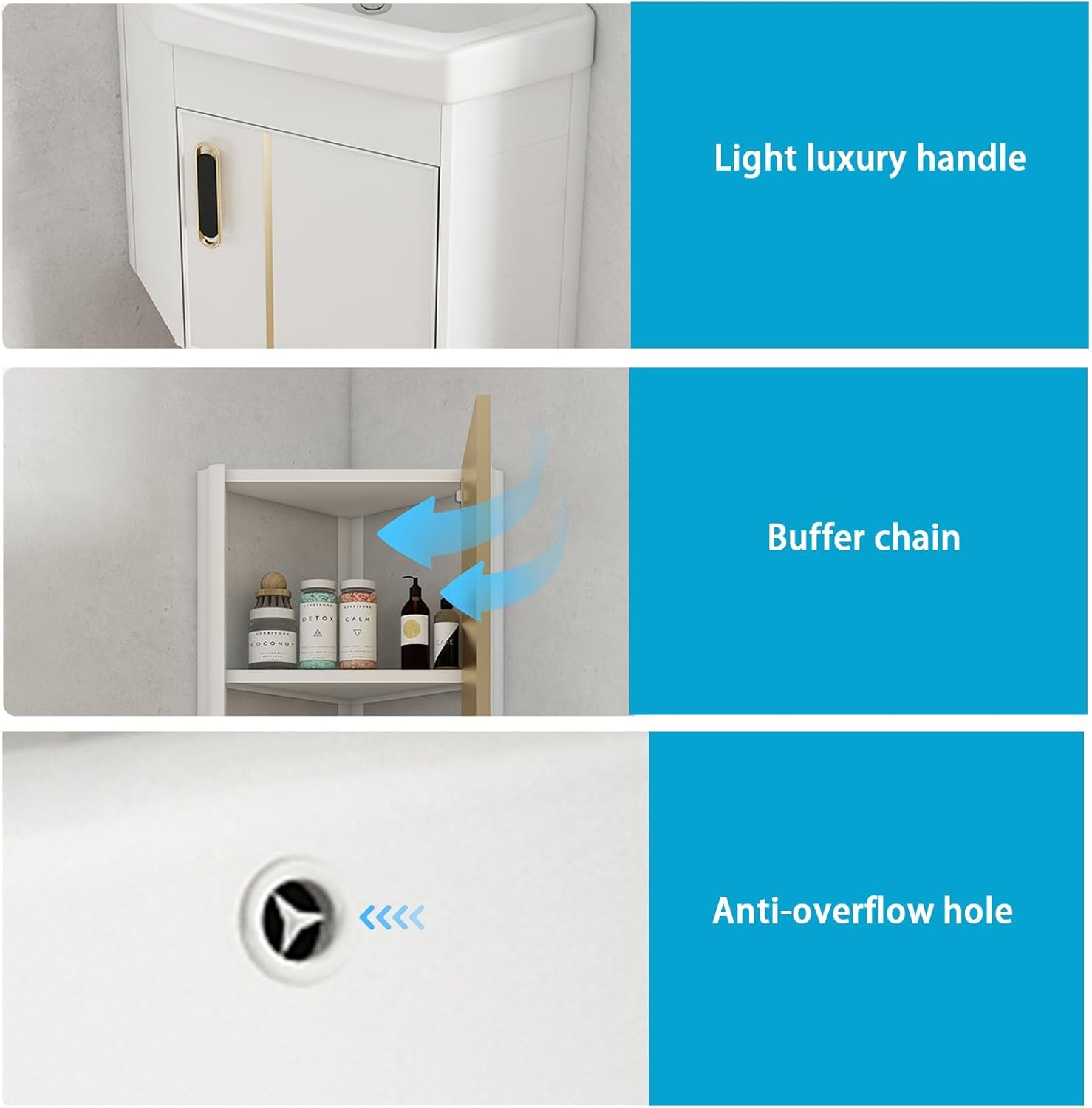 Corner Bathroom Vanity Sink, Corner Wall Mount Bathroom Sink, Ceramic Bathroom Vanity Cabinet with Storage Container and Mirror Cabinet, Bathroom Storage Cabinet, for Kitchen Home(38cm/14.9in)