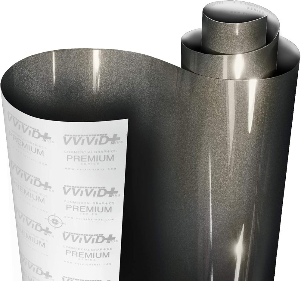 VViViD+ Ultra Gloss Candy Charcoal Grey Vinyl Car Wrap Premium Paint Replacement Film Roll with Nano Air Release Technology, Stretchable Protective Cap Liner, Self Adhesive (15ft x 5ft)