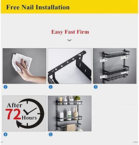 Shower Caddy Wall Mount Black Aluminum Bathroom Shelf, Shower Caddy Bath Rack with Bar and Hook for Towel Shampoo Shelves Storage Kitchen Bathroom Organizer (Color : 1 Layer and Bar)