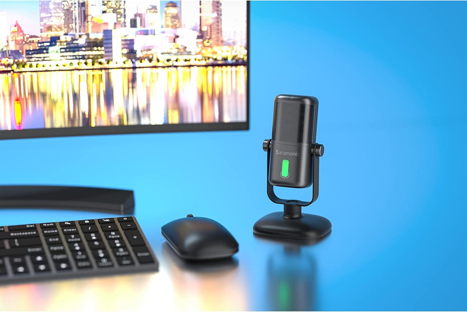 Saramonic SR-MV2000 | Large Diaphragm USB Studio Microphone with Magnetic Tabletop Stand, Headphone Out and Multi-Color LED for Computers, iPhone 15, Android Mobile Devices, New iPad & More