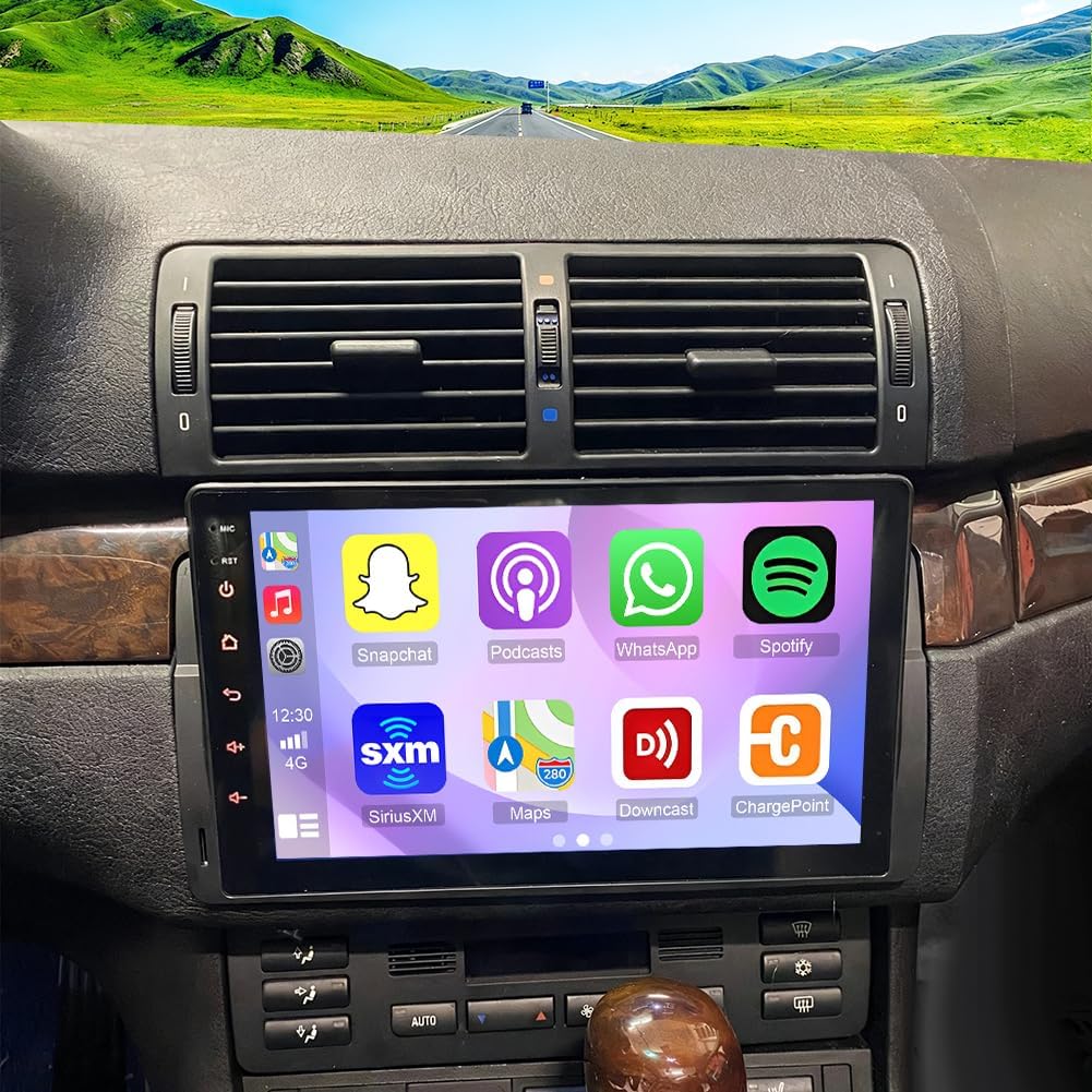 4+64G Car Stereo for BMW 3 Series 325i 330i M3 E46 1998-2006 with Wireless Carplay&Android Auto,9 Inch Android 15 Touchscreen Bluetooth Car Radio with GPS, WiFi, FM Radio,Backup Camera,SWC,MIC