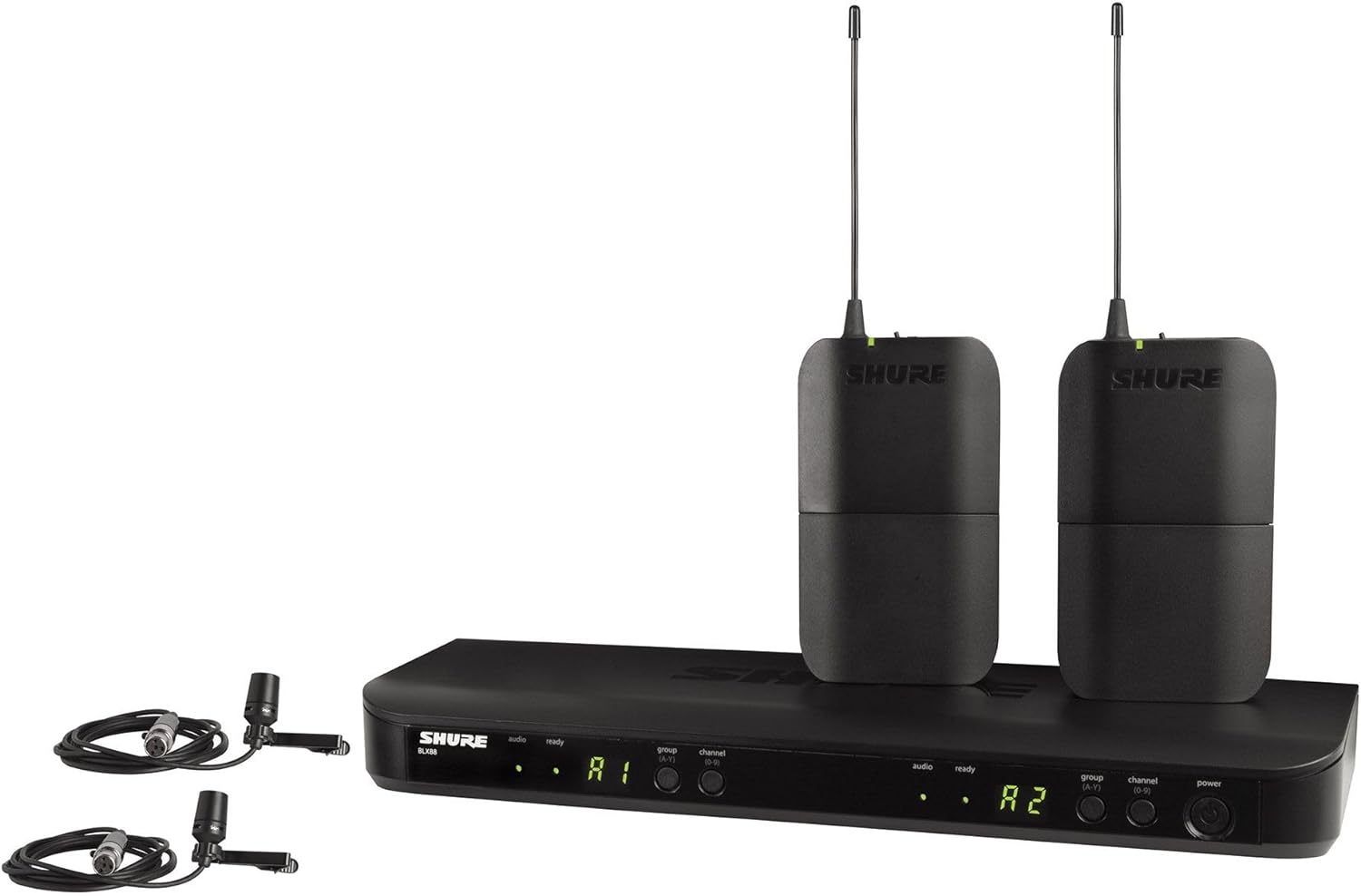Shure BLX188/CVL Wireless Microphone System - 14-Hour Battery Life, 300 ft Range, UHF | Includes (2) Lavalier Mics, Dual Channel Receiver | H10 Band (BLX188/CVL-H10)