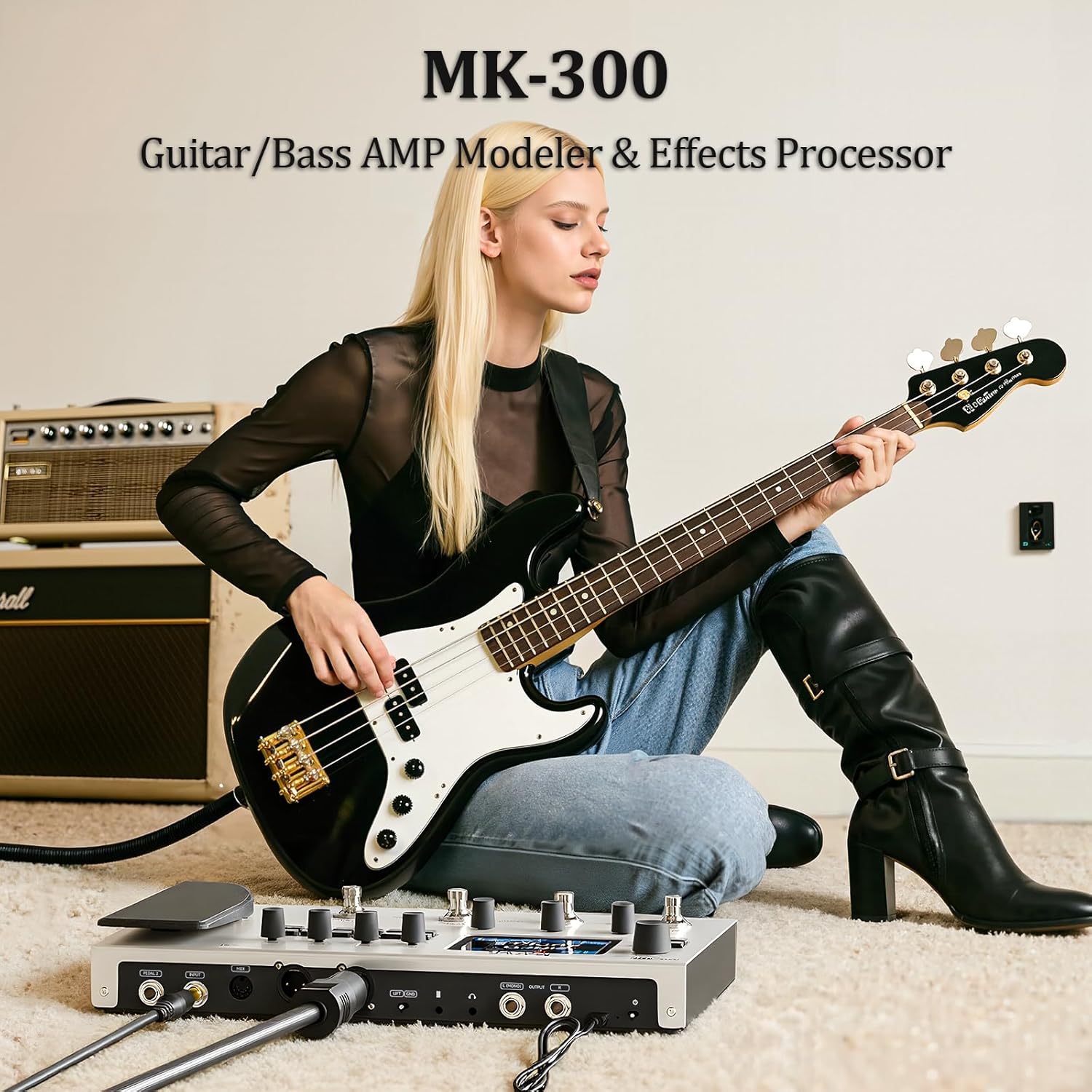 DaierTek Guitar & Bass Multi Effects Pedal, Electric Guitar Effects with 3.5’’ Display and 11 Modules, Vocal Effects Processor for 160 Presets, 120 Amp Models, Bluetooth, for Live, Studio & Practice