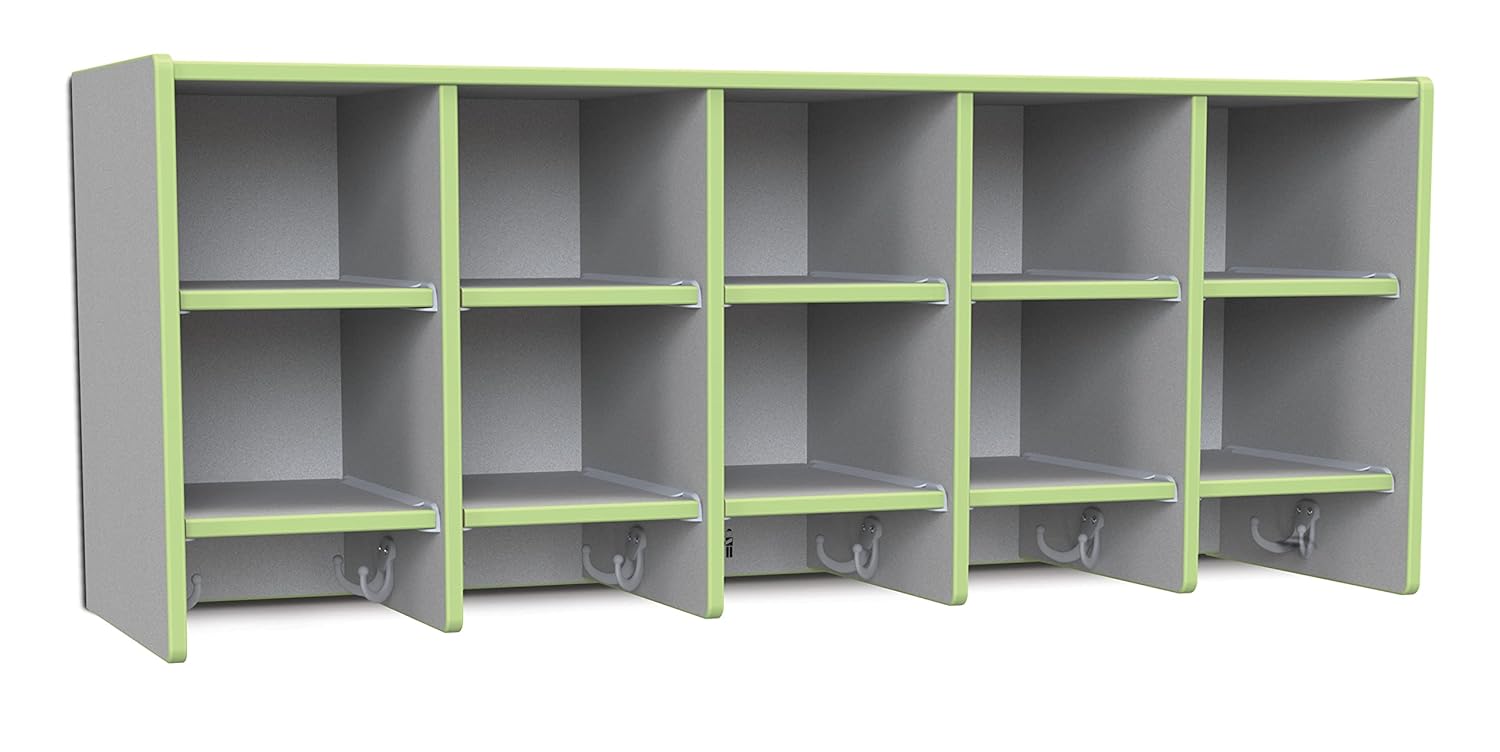 Jonti-Craft Rainbow Accents 0770JC130 10 Section Wall Mount Coat Locker - Without Trays - Key Lime Green