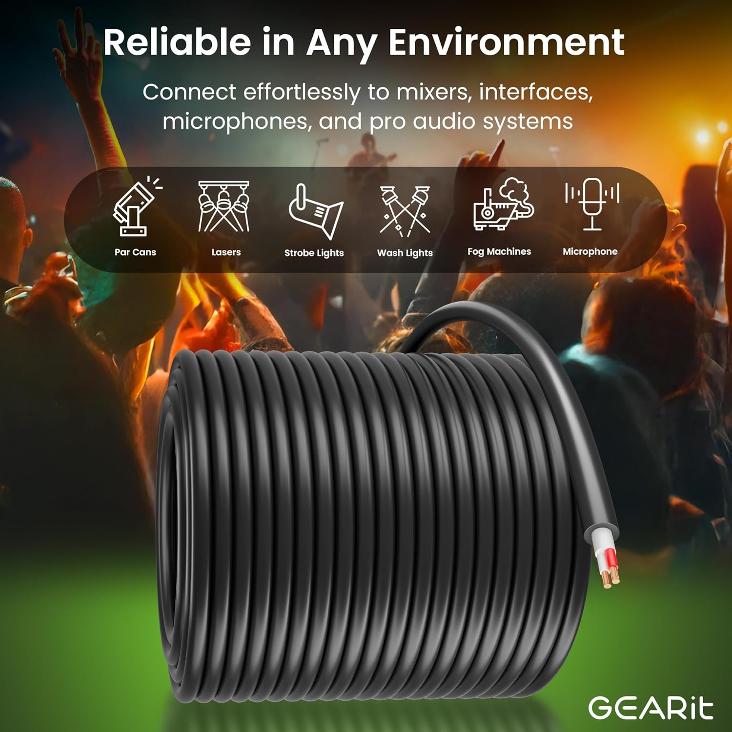 GEARit DMX Stage Lighting Bulk Cable, 300 Ft Extended Length, 2-Conductor, Compatible with 3-Pin XLR Connectors for DMX and AES/EBU, 22 AWG Oxygen Free Copper - for DJ LED Par Lights, Recording Studio