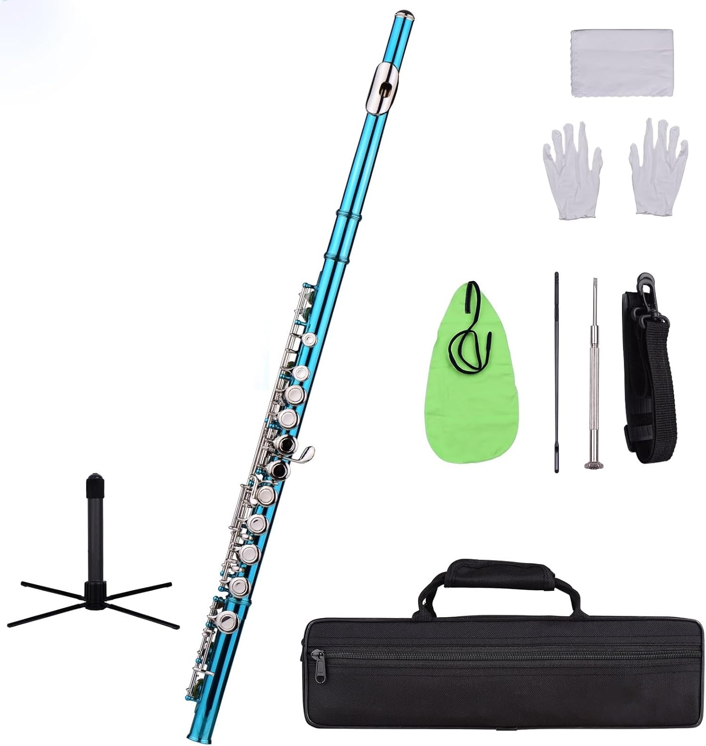 Flute Closed Hole C Flute 16 Keys Wind Instrument with Carry Case Flute Stand Flutes Musical Instruments