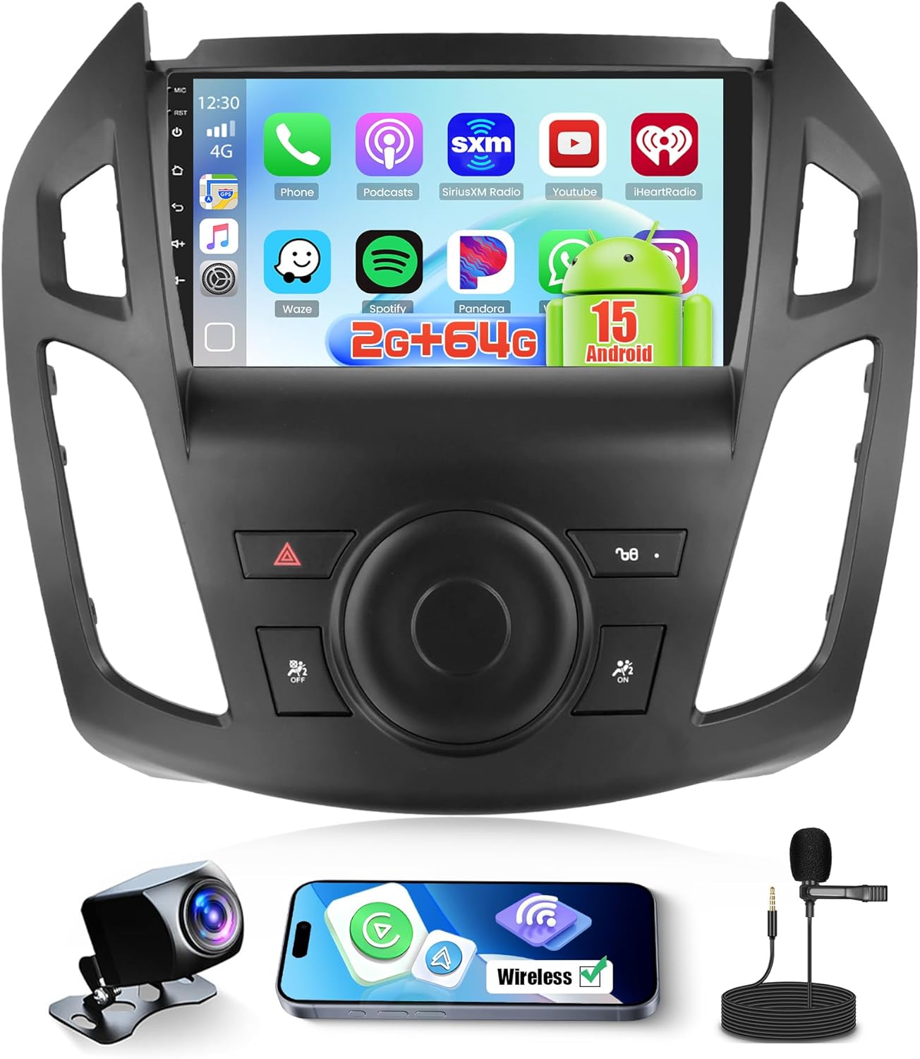 2+64GB Realdio Android 15 Car Stereo for Ford Transit 2014 2015 (LHD) with Wireless Carplay Android Auto, 9 Inch Touch Screen Radio for Transit with Bluetooth EQ GPS WiFi FM/RDS 26UI Backup Camera
