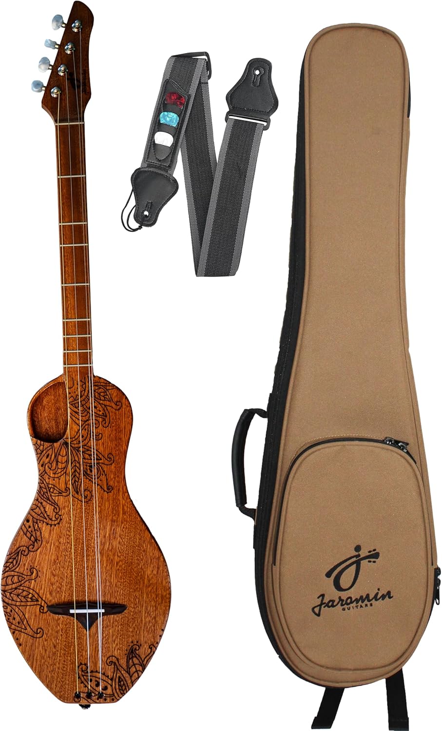 Boondocker D2 Dulcimer Guitar Sapele Mahogany Acoustic with Henna Pattern Bundle with Gig Bag and Strap