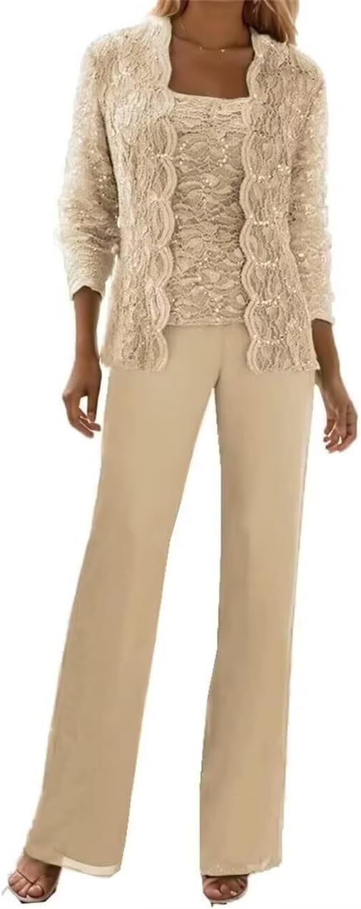 3 Pieces Mother of The Bride Pant Suits with Jackets Sequins Wedding Guest Dress