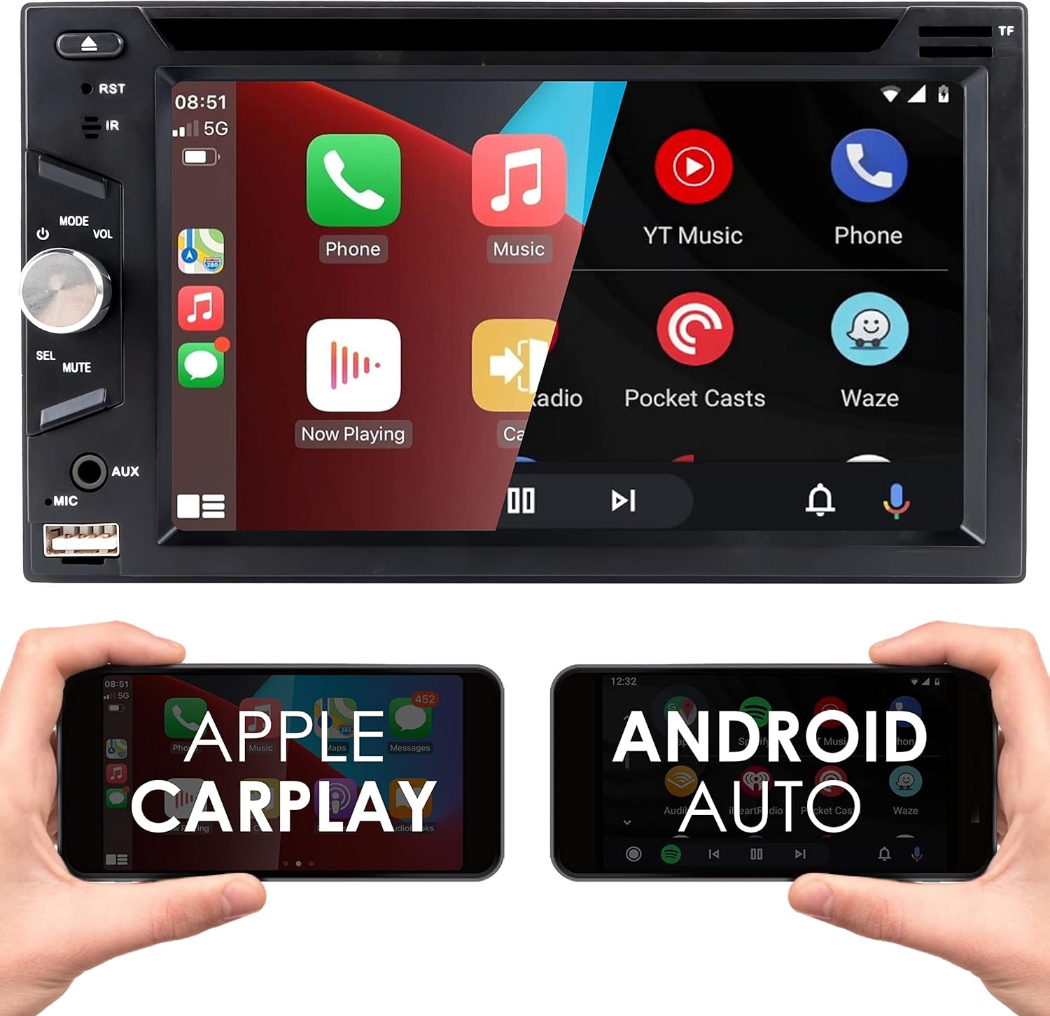 STX Audio D65CP HiFi Audio Processor 6.5 Inch 1080P Touch Screen Navigation Car Stereo Work with DVD, CD, Apple CarPlay, Android Auto, Bluetooth, Mirrorlink, USB