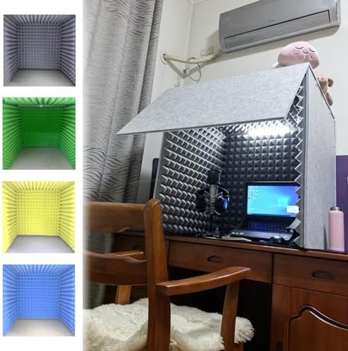 Desktop Studio Soundproof Cover, Portable Vocal Recording Booth, Microphone Isolation Shield Box for Home Work, Sound Booth Room to Filter Vocal (Color : Yellow)
