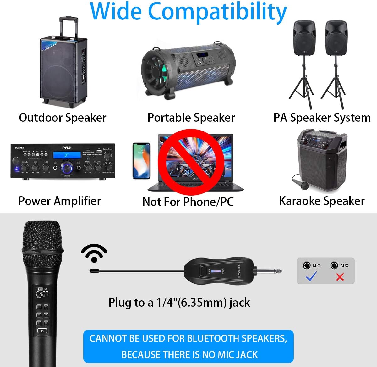 K28 Rechargeable Wireless Microphone Karaoke Cordless Microphone with Volume & Echo Control and Receiver, UHF Handheld Dynamic Microphone for Singing Karaoke Speech, Black