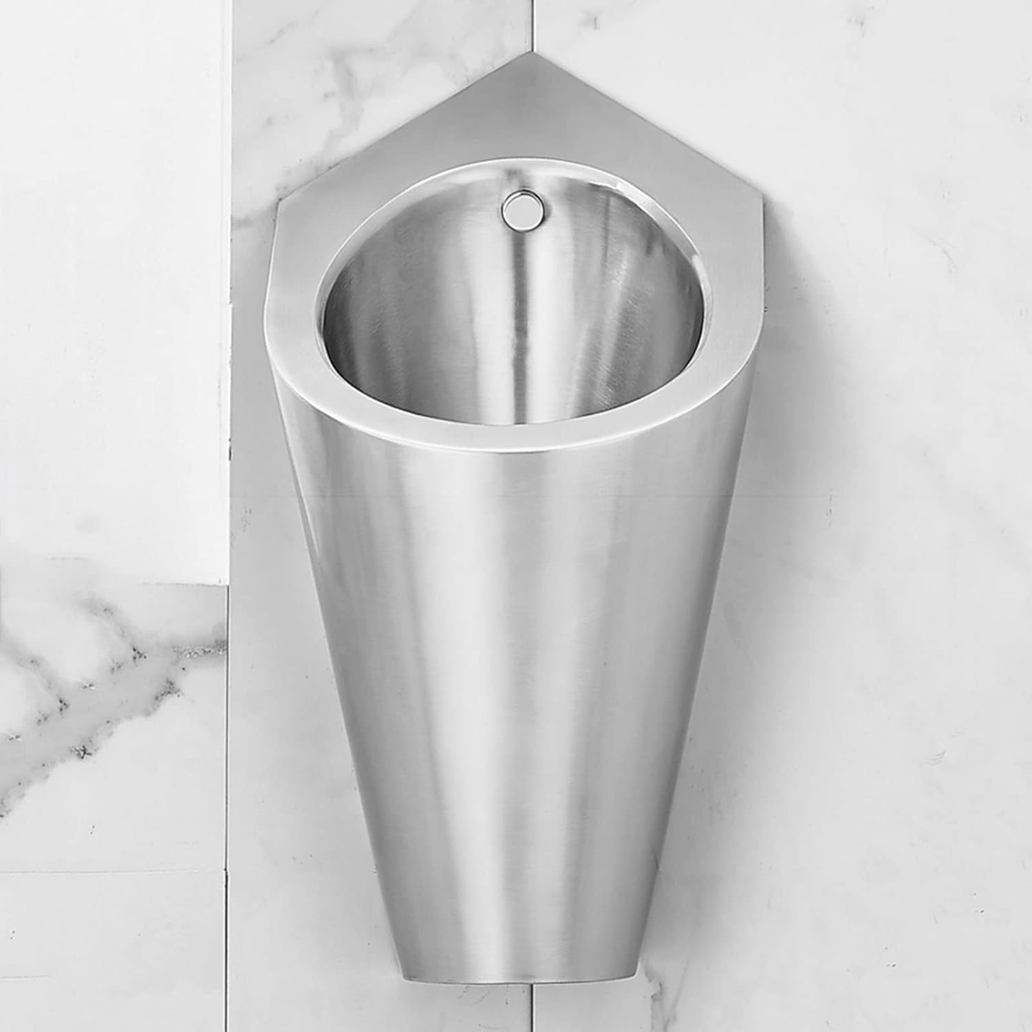 Wall Mount Stainless Steel Flush Urinal,Corner Bathroom Men's Induction Urinal Commercial Water Saving Urinal Urine Diverter,Splash Proof Public Toilet Urinal,for Airports/Hotels