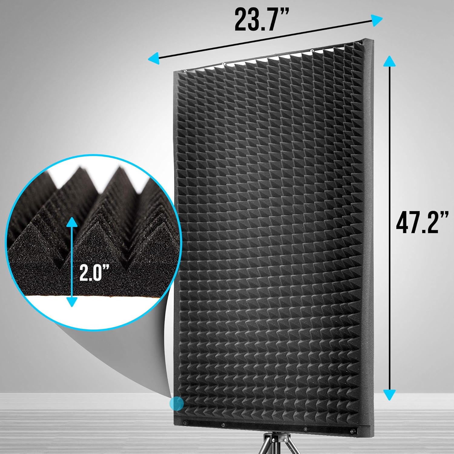 Pyle Acoustic Isolation Absorber Shield Sound Wall Panel Studio Foam and Dampening Wedge with Height Adjustable Stand, Black