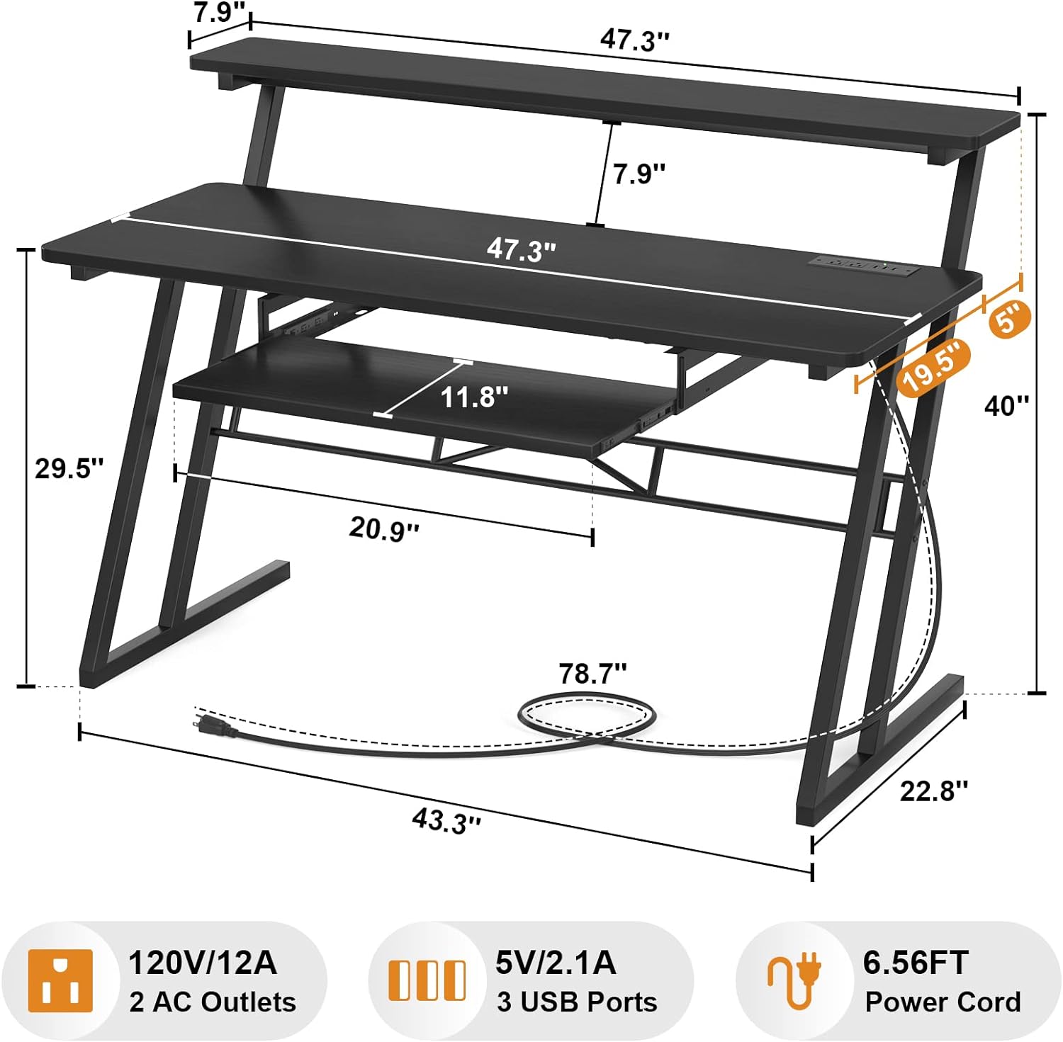 Armocity Music Studio Desk Production Workstation - Recording Studio Desk for Producer with Power Outlet, Studio Workstation for Music Recording, Home Studio Table Desk, Black