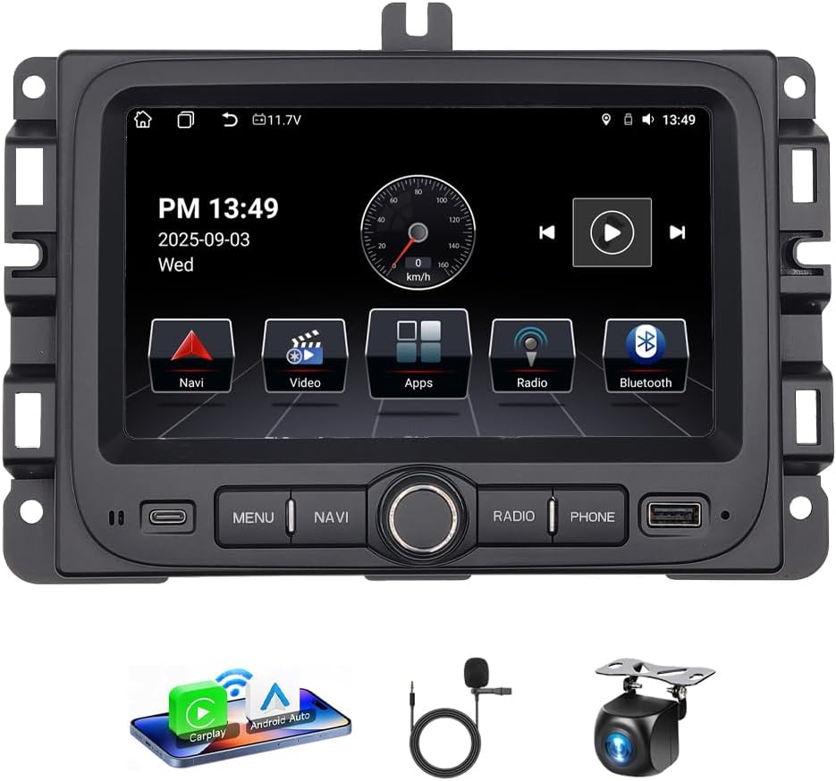 7-inch Android Car Stereo for Dodge RAM 1500/2500/3500 2013-2019, 2GB+64GB, Wireless CarPlay, Auto Power-Off, AHD Backup Camera, AM/FM Radio