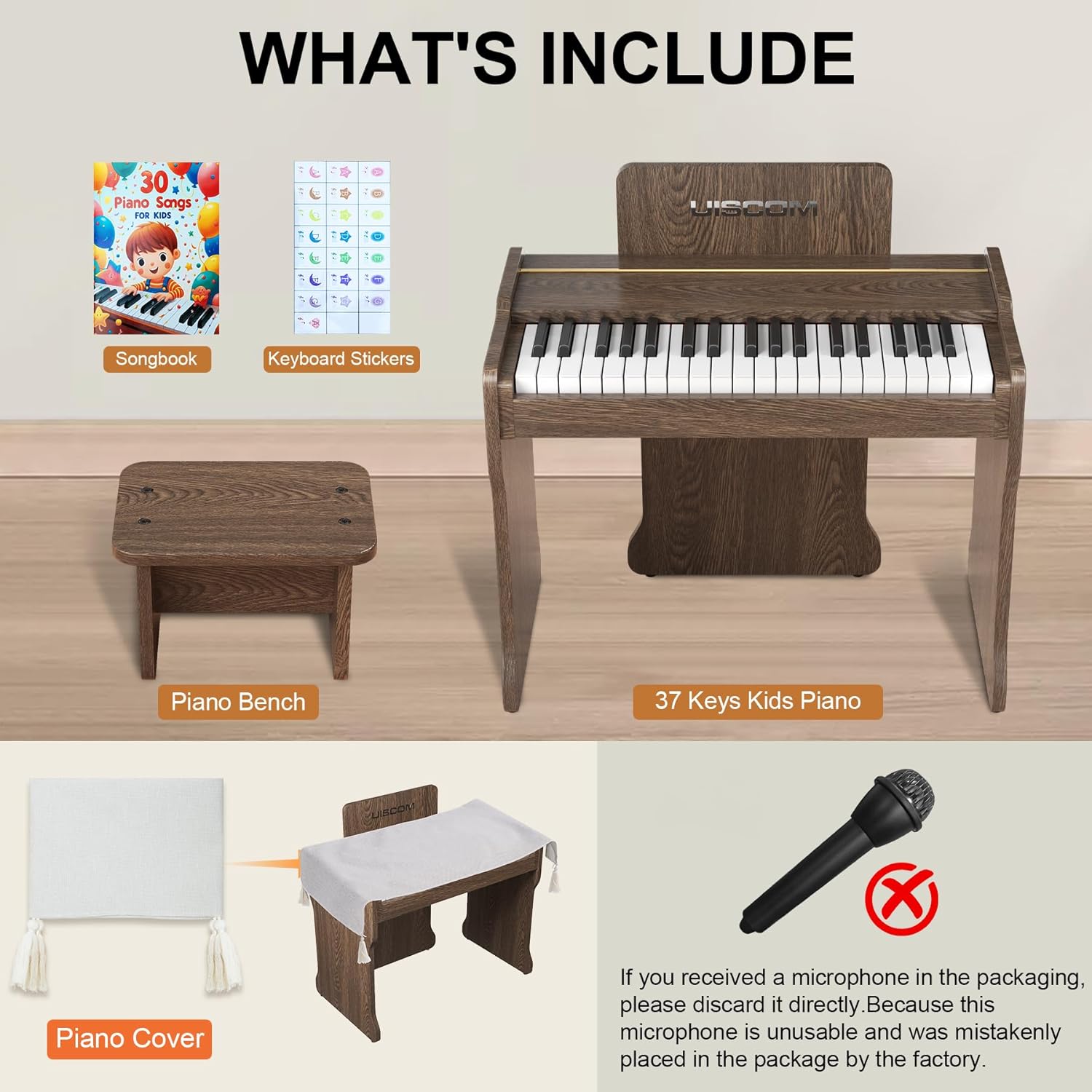 Kids Piano Keyboard, 37 Keys Digital Piano, Toddler Piano for Kids, Mini Baby Piano Toy, Kids Musical Instruments Sets, Wood Piano Keyboard for Kids Ages 3+,Walnut