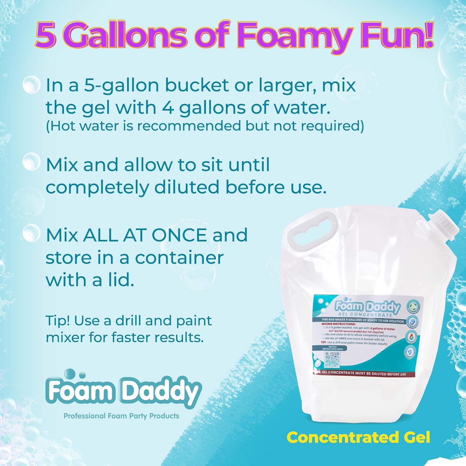 FoamDaddy Professional Strength Mango Scented Ultra-Concentrated Gel – Makes 300-400 Gallons of Foam Party Fun – High Stacking, Hypoallergenic – Designed for Any Foam Machine – 1 Gallon