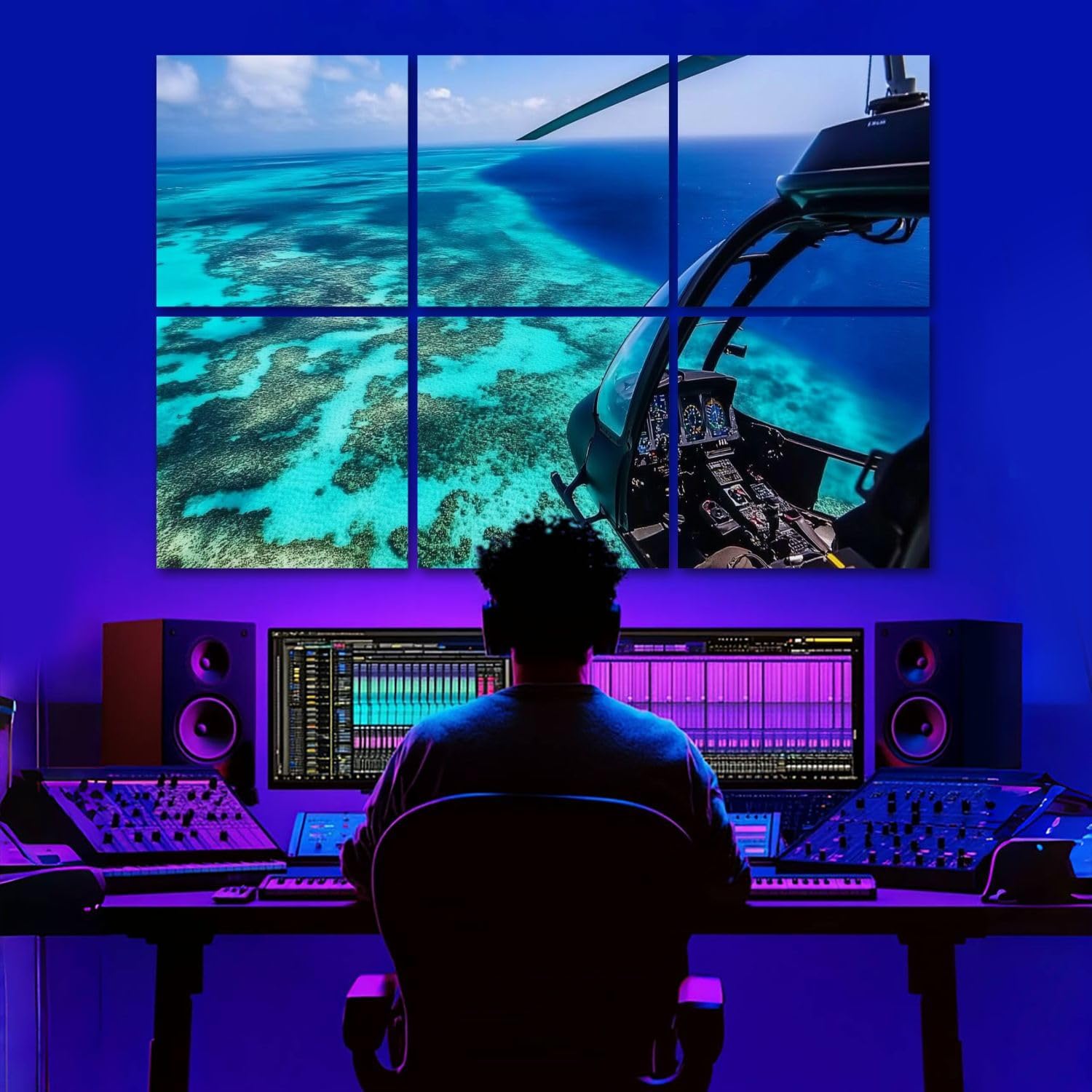 6 Pack Art Acoustic Panels Helicopter ride Moore Reef outer Great Barrier Reef Soundproof Wall Panels, 48