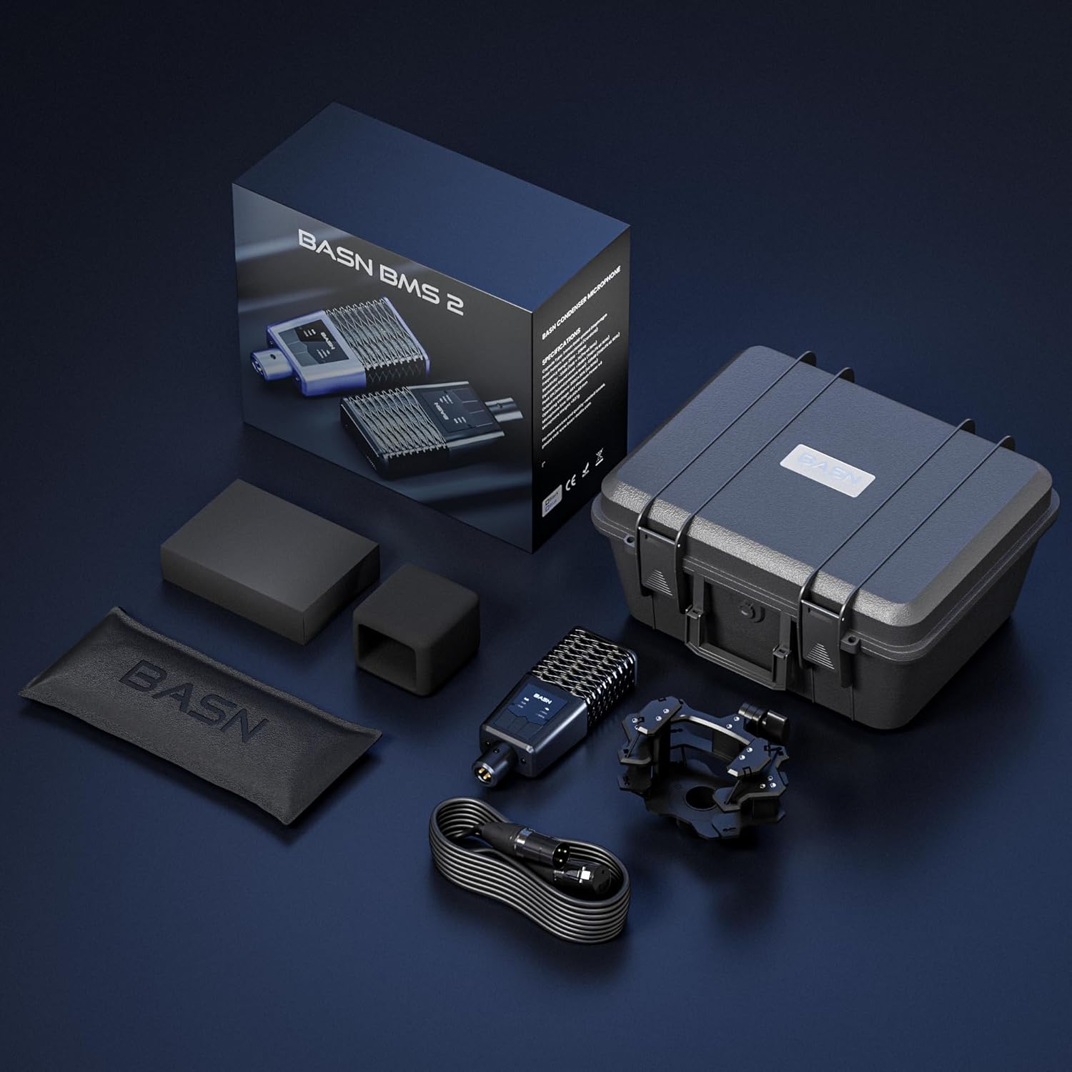 BASN BMS2 Cardioid Condenser Microphone, Large Diaphragm XLR Studio Recording Mic for Podcasting, Singing, Streaming (Blue)