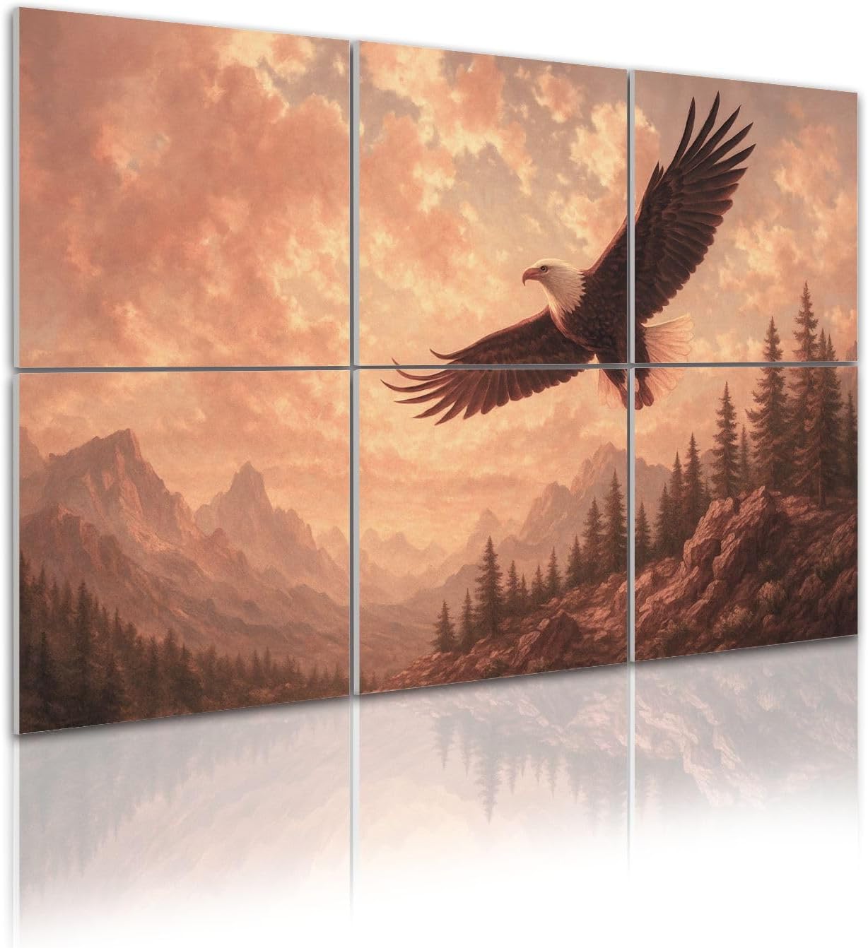 6 Pack Art Acoustic Panels Self Adhesive Bald Eagle Soaring High Country Decorative Soundproof Wall Panels Sound Absorbing Panel 48