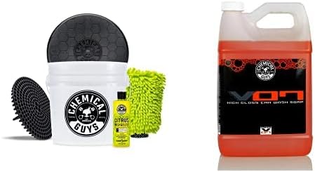 Chemical Guys CWS_808BK Car Wash Detailing Bucket, Mitt & Accessories Bundle (6 Items) Featuring Hybrid Foaming High Gloss Car Wash Soap, 128 oz (1 Gallon) - Works on Cars, Trucks, SUVs, RVs & More