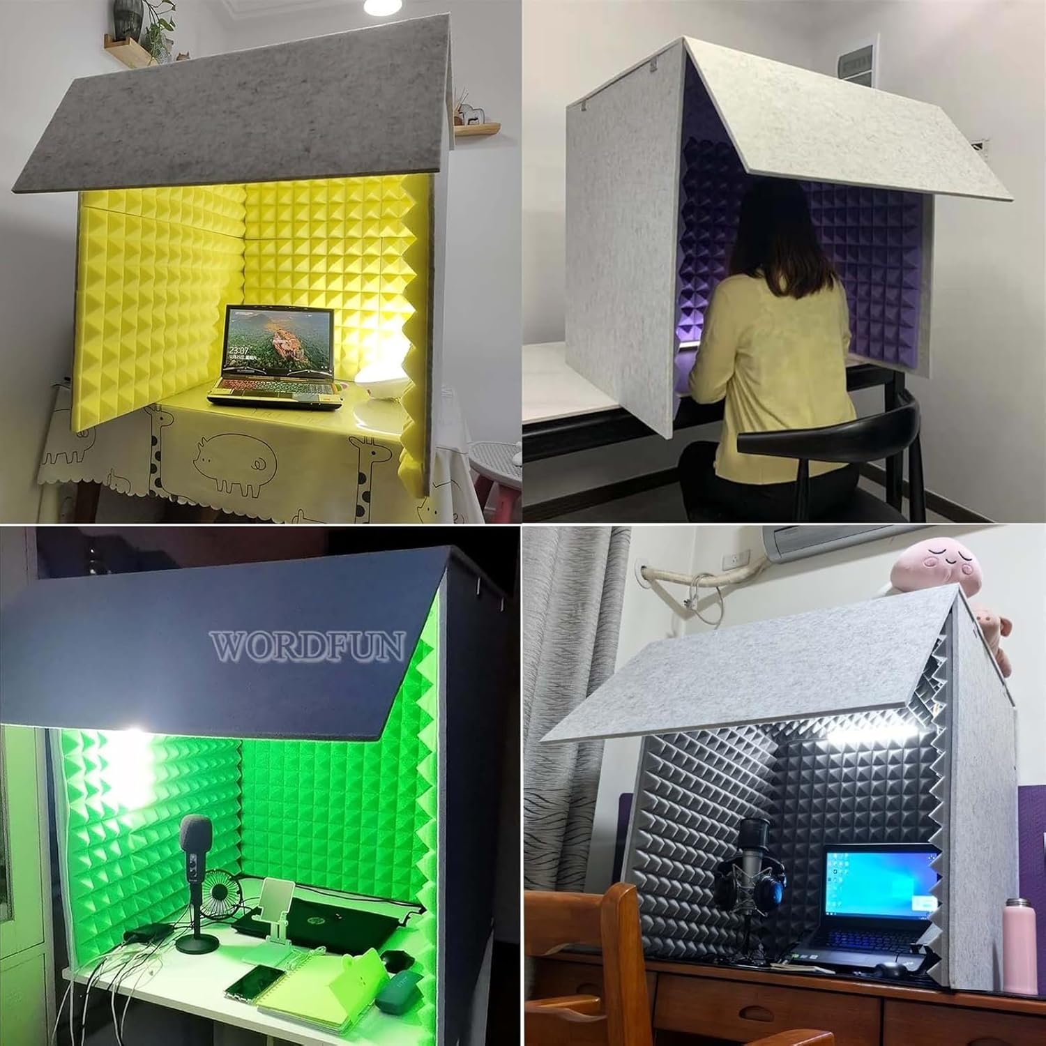 Desktop Soundproof Box, Portable Recording Studio, Multi-Functional Live Vocal Recording Studio (Yellow) (Green)