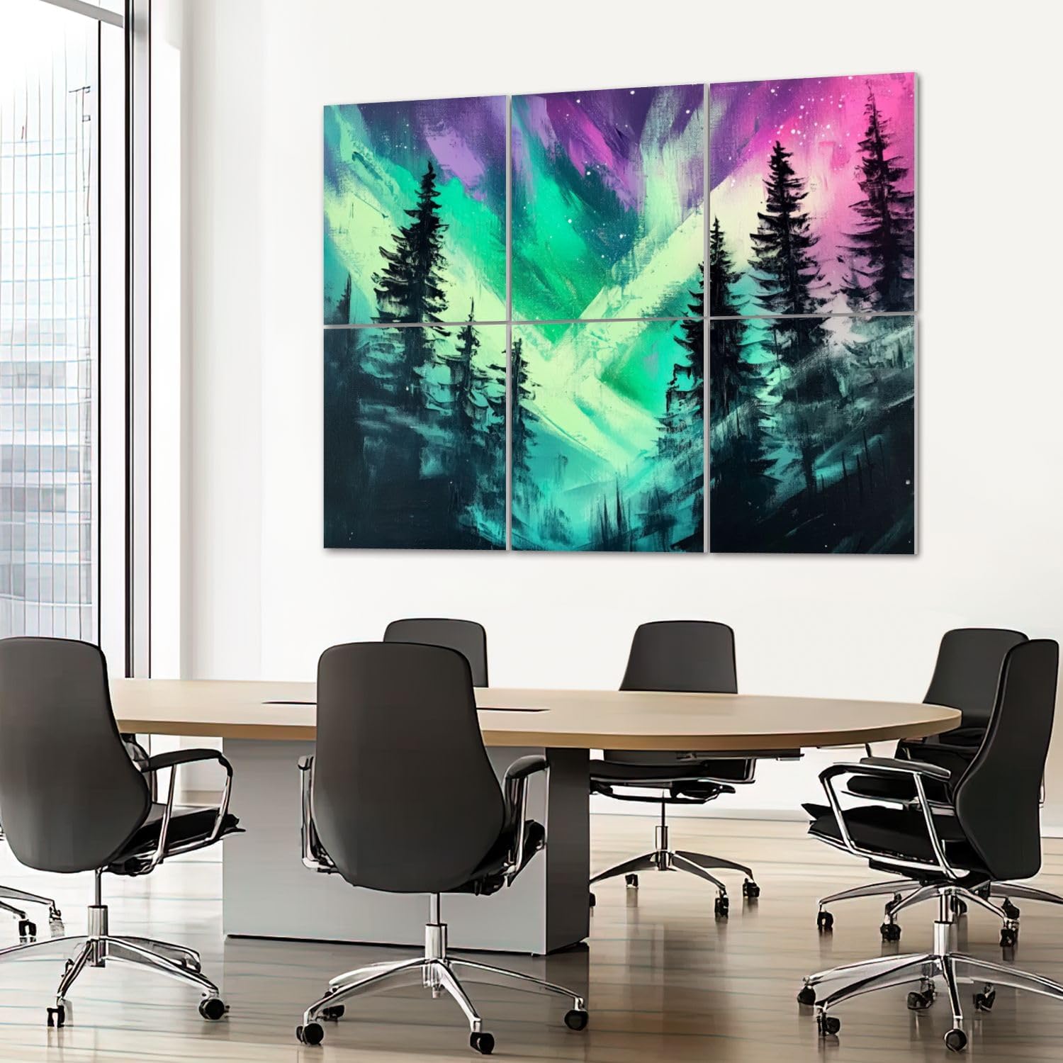 6 Pack Art Acoustic Panels Sound Absorbing Green Purple Trees Lights Starry Scenery Silhouette Colorful Abstract Decorative Soundproof Wall Panels Self Adhesive for Recording Studios Office 72