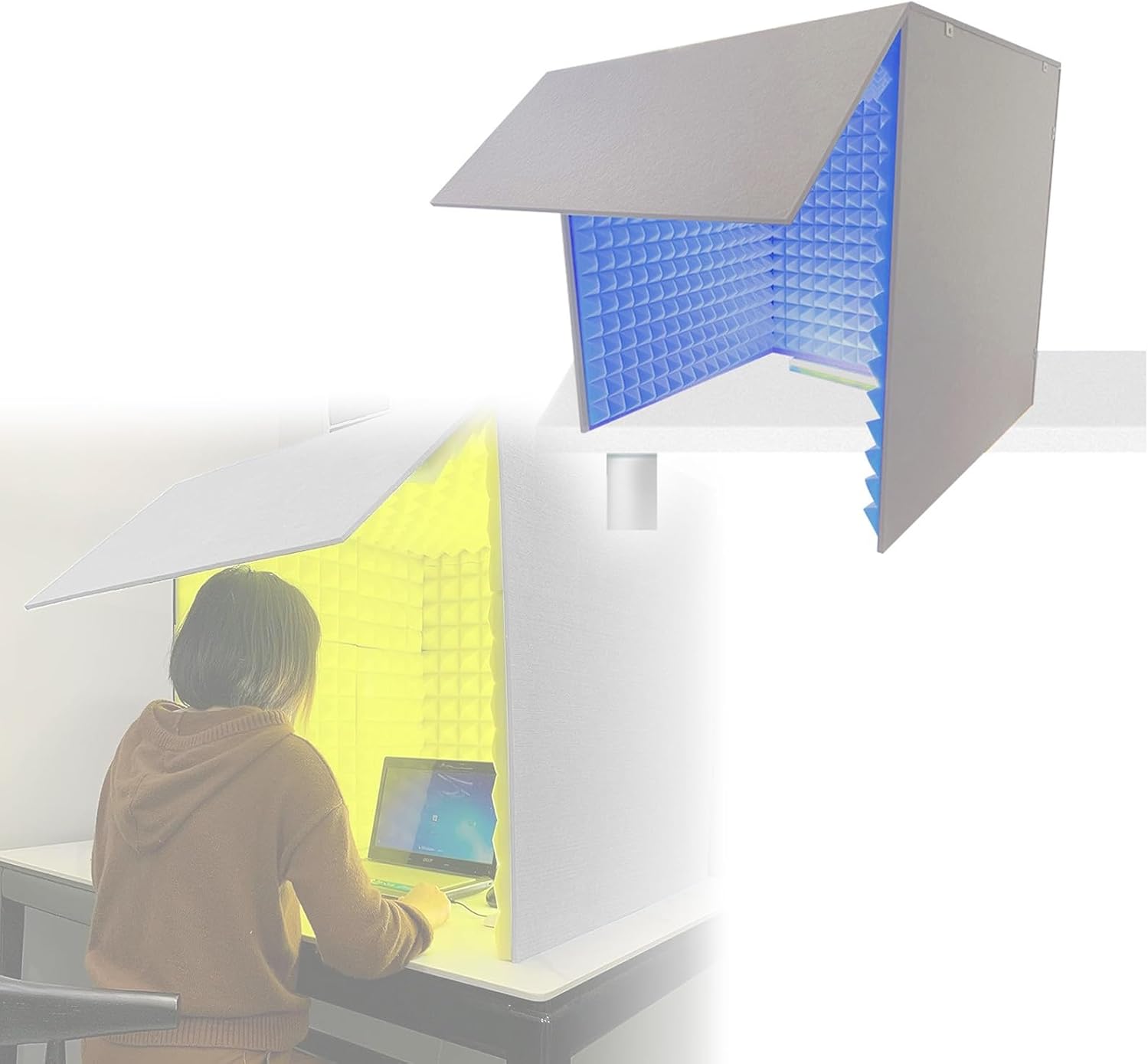 Portable Recording Studio, Microphone Foam Booth, Desktop Soundproof Enclosure, Suitable for Recording Studio, Singing Broadcast (Blue)