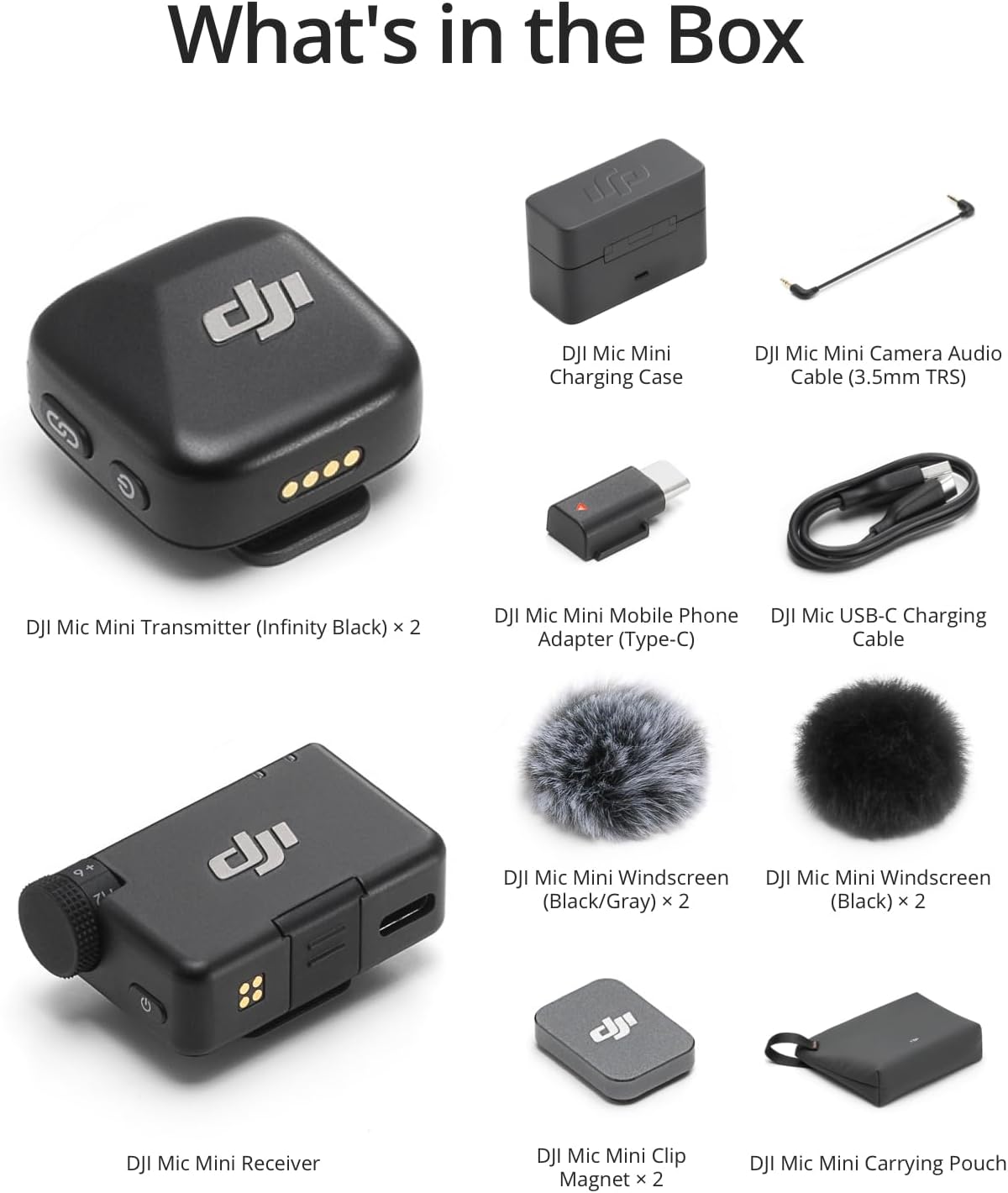 DJI Mic Mini (2 TX + 1 RX + Charging Case) Wireless Lavalier Microphone, Ultralight, Noise Cancelling, Up to 48-Hour Battery Life Bundle with 2 x Deco Gear Lapel Microphone and 5