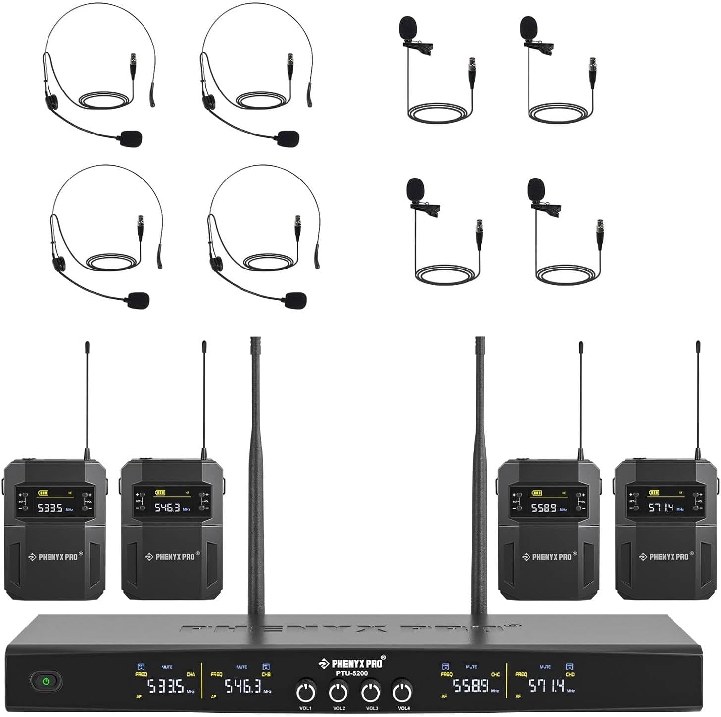 Phenyx Pro Wireless Microphone System PTU-5200-4B Bundle with UHF Handheld Microphone PWH-52